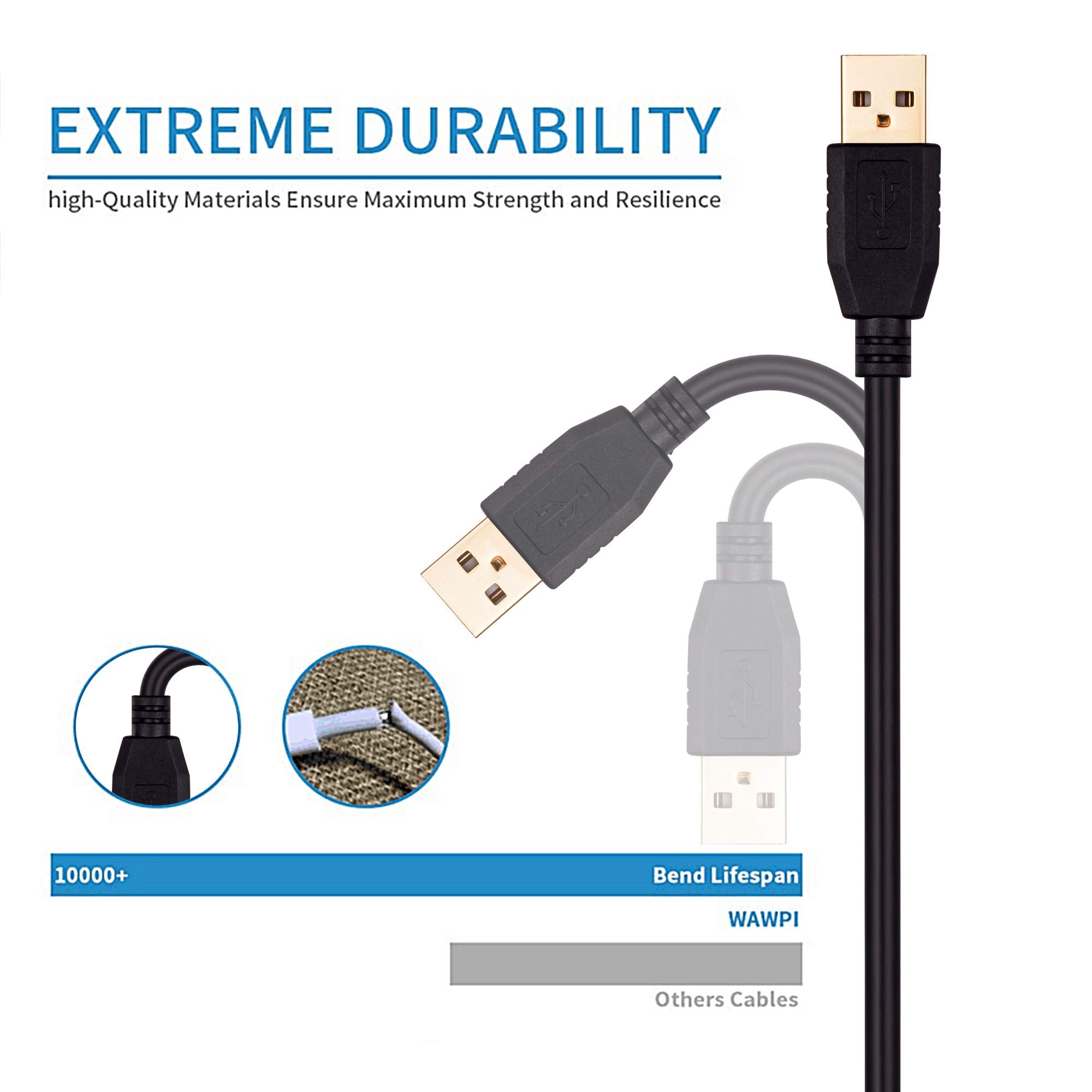 Tan QY USB 2.0 Cable with Signal Booster Gold-Plated Connector Black 50Ft