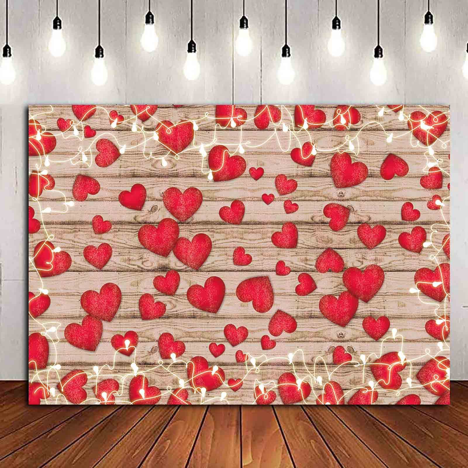Vintage Red Love Heart Valentines Day Theme Photography Backdrop Wedding Anniversary Bridal Shower Mothers Day Photo Backgroun