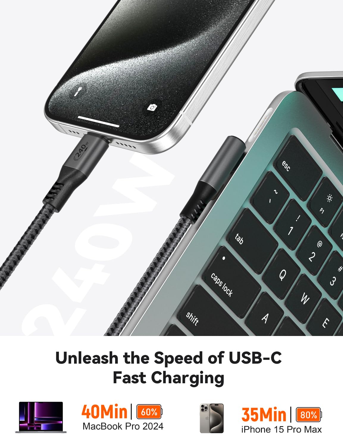 Xaosun Usb C To Usb C Cable 16Ft Usb2.0 Vr Cable 240W Right Angle Chager Cable For Iphone 15 Macbook Pro/Air, Type C Fast Chargi