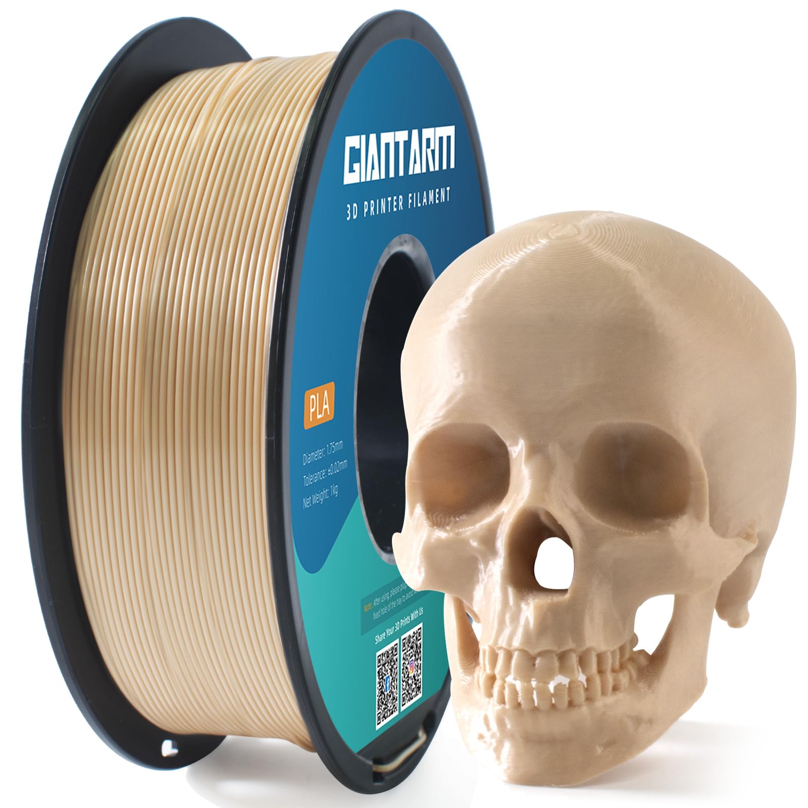 Giantarm 3D Printer Filament, Bone White Pla Filament, 1Kg(2.2Lbs) Spool, 1.75Mm Dimension Accuracy +/  0.03Mm, 3D Printing Fila