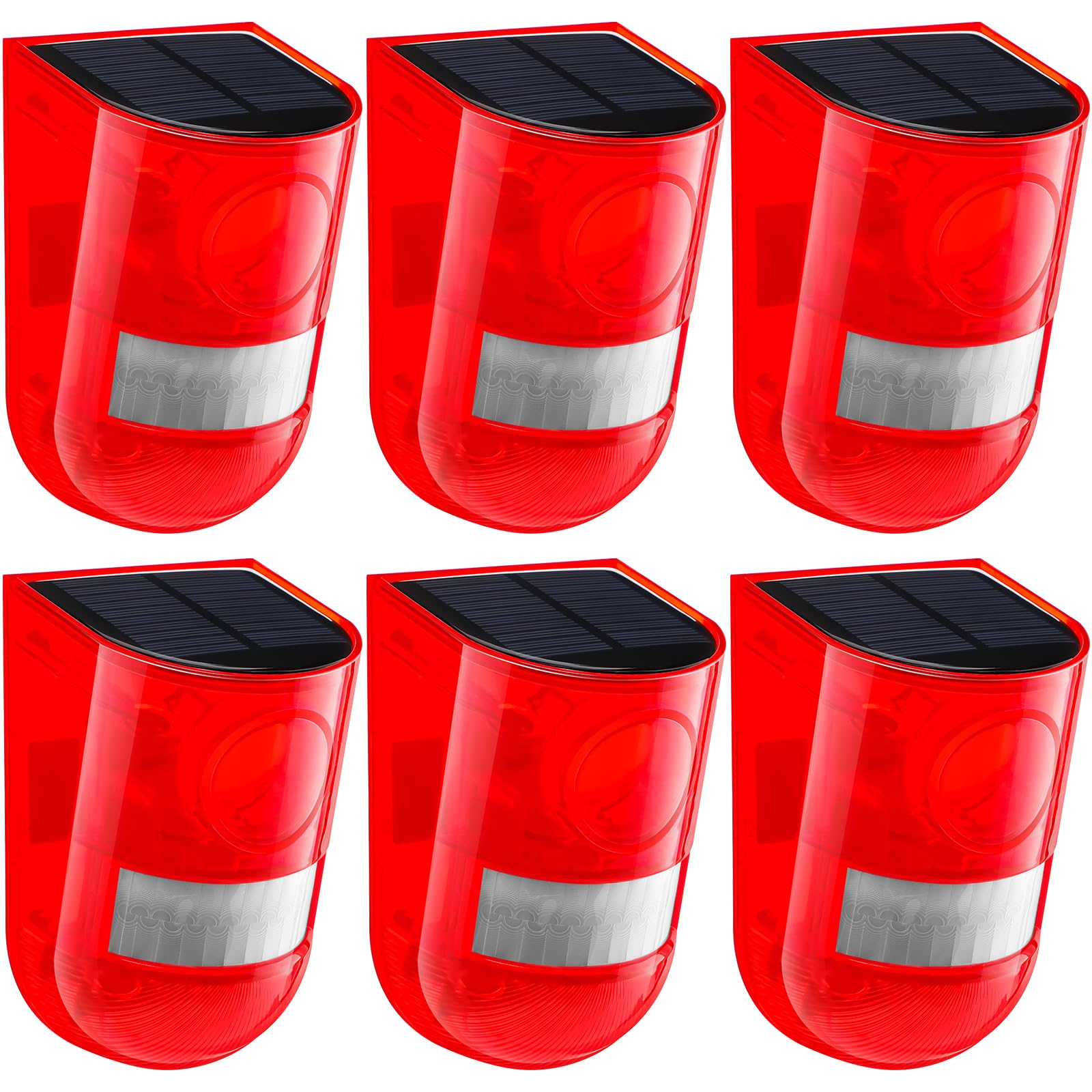 Qualirey 6 Pack Solar Sound And Light Alarm Motion Sensor 129Db Outdoor Dog Baking Security Siren Waterproof Motion Activated De