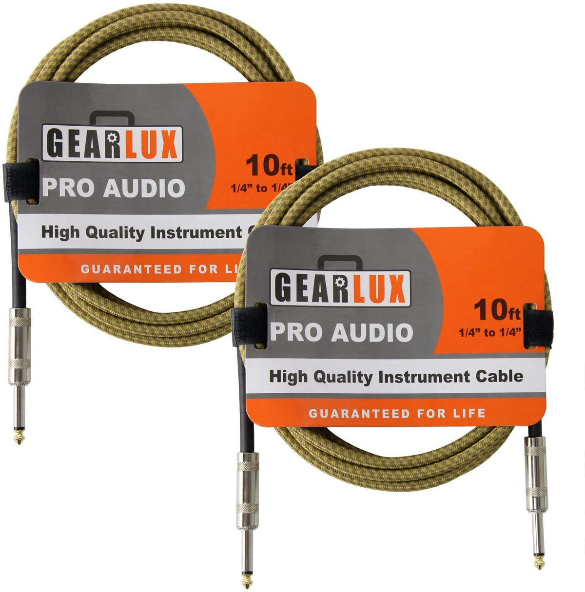 Gearlux Instrument Cable/Professional Guitar Cable 1/4 Inch To 1/4 Inch, Tweed, 10 Foot   2 Pack