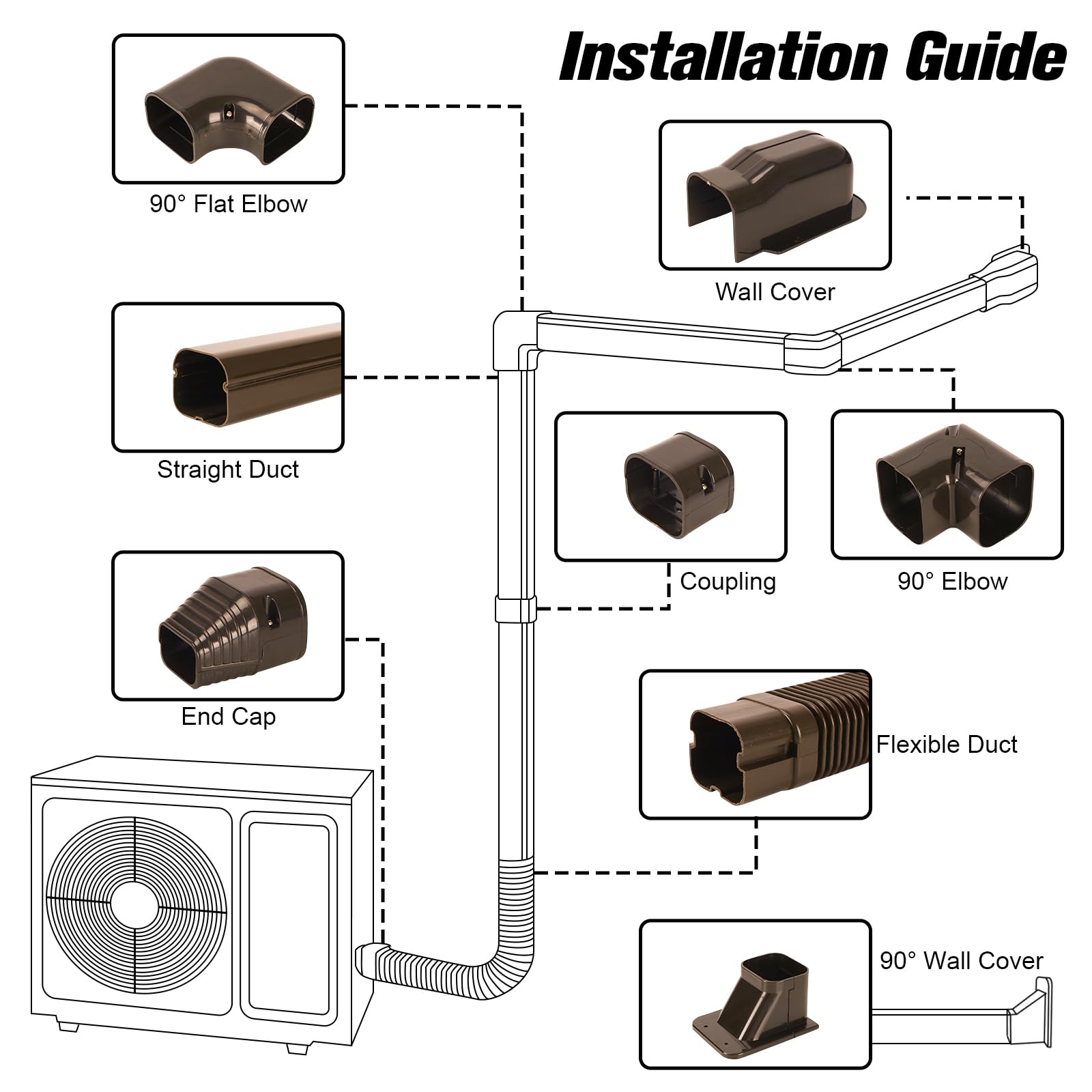 Hoxha 3'' W 16.1Ft L Brown Line Set Cover Kit For Mini Split Air Conditioners Decorative Pvc Slim Line Cover For Central Ac & He