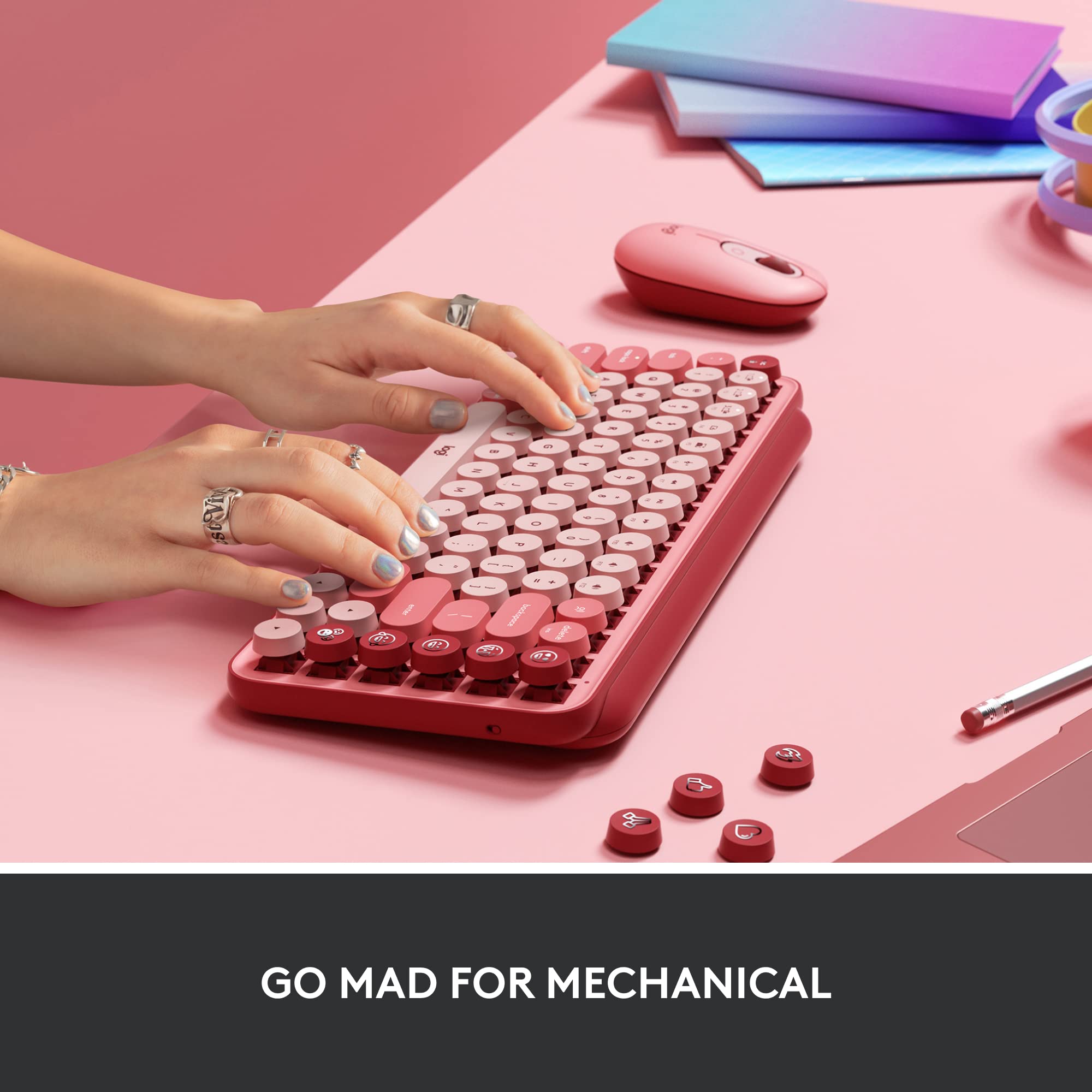 Logitech Pop Mechanical Wireless Keyboard With Customizable Emoji Keys, Durable Compact Design, Bluetooth Or Usb Connectivity, M