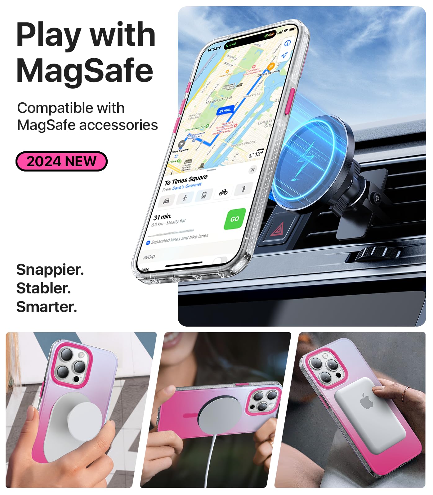 Aulofe Strong Magnetic For Iphone 15 Pro Max Case, [Compatible With Magsafe] [Military Grade Drop Tested]Shockproof Protective S