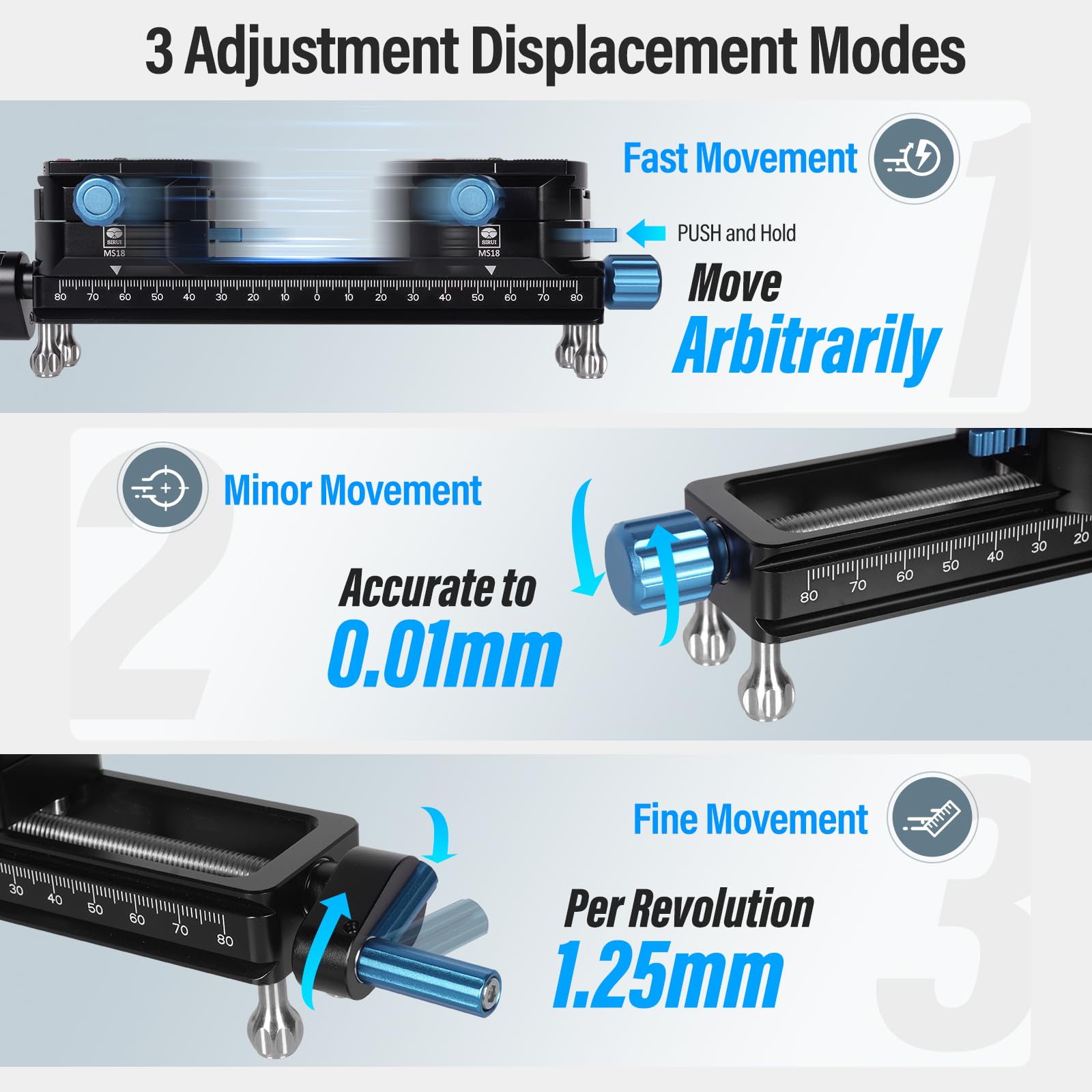 Sirui Macro Focusing Rail, Quick Adjustment Close Up And Macro Photography Precise Focus Rail With 360�Rotating Head Qr Plate For Arca Swiss, Detachable Feet, Universal Camera Compatibility, Ms18