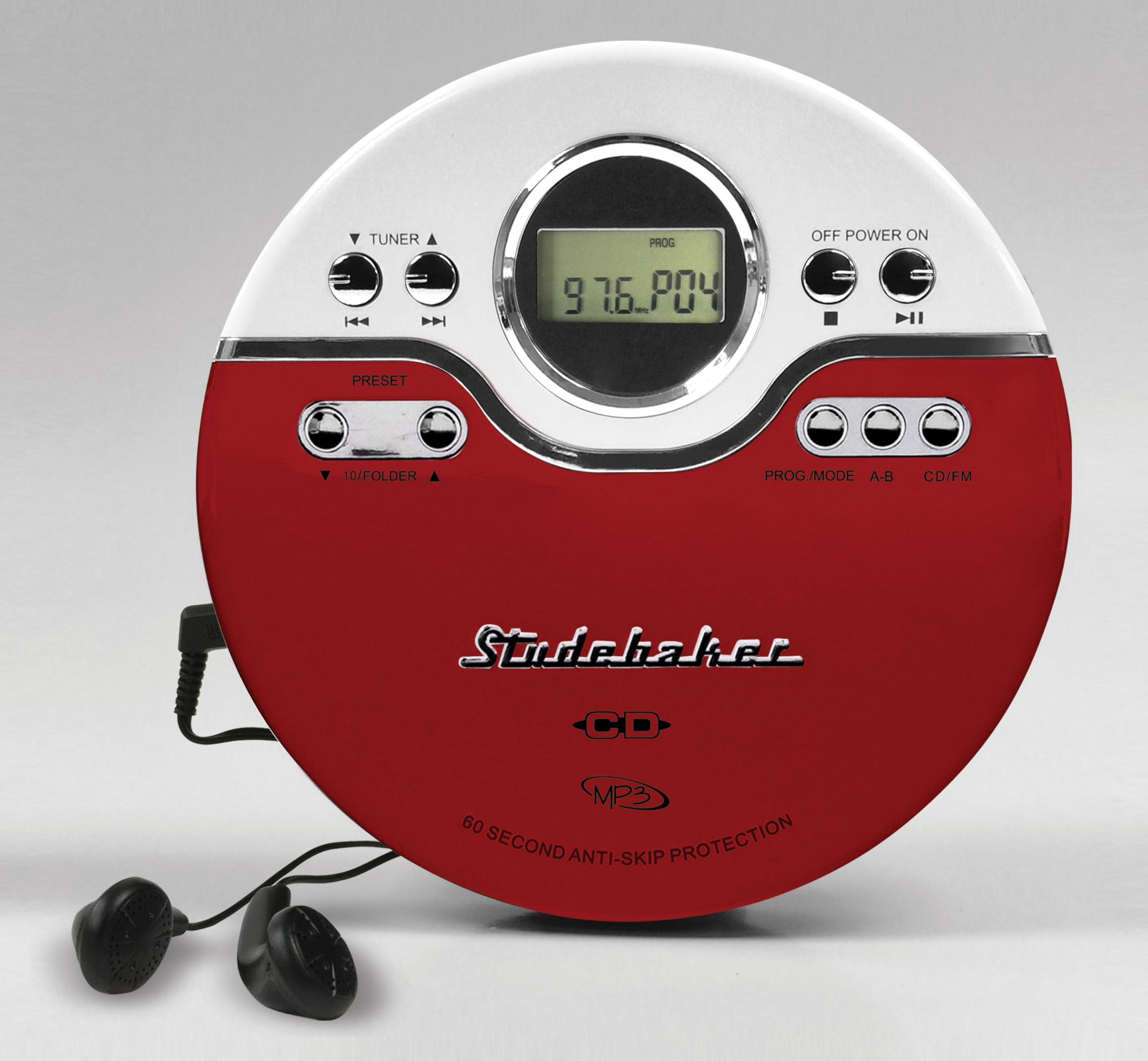 Studebaker Sb3703Rb Joggable Personal Cd/Mp3 Player With Audio Book Compatibility, Bookmark Feature And Fm Pll Radio   Red/Black