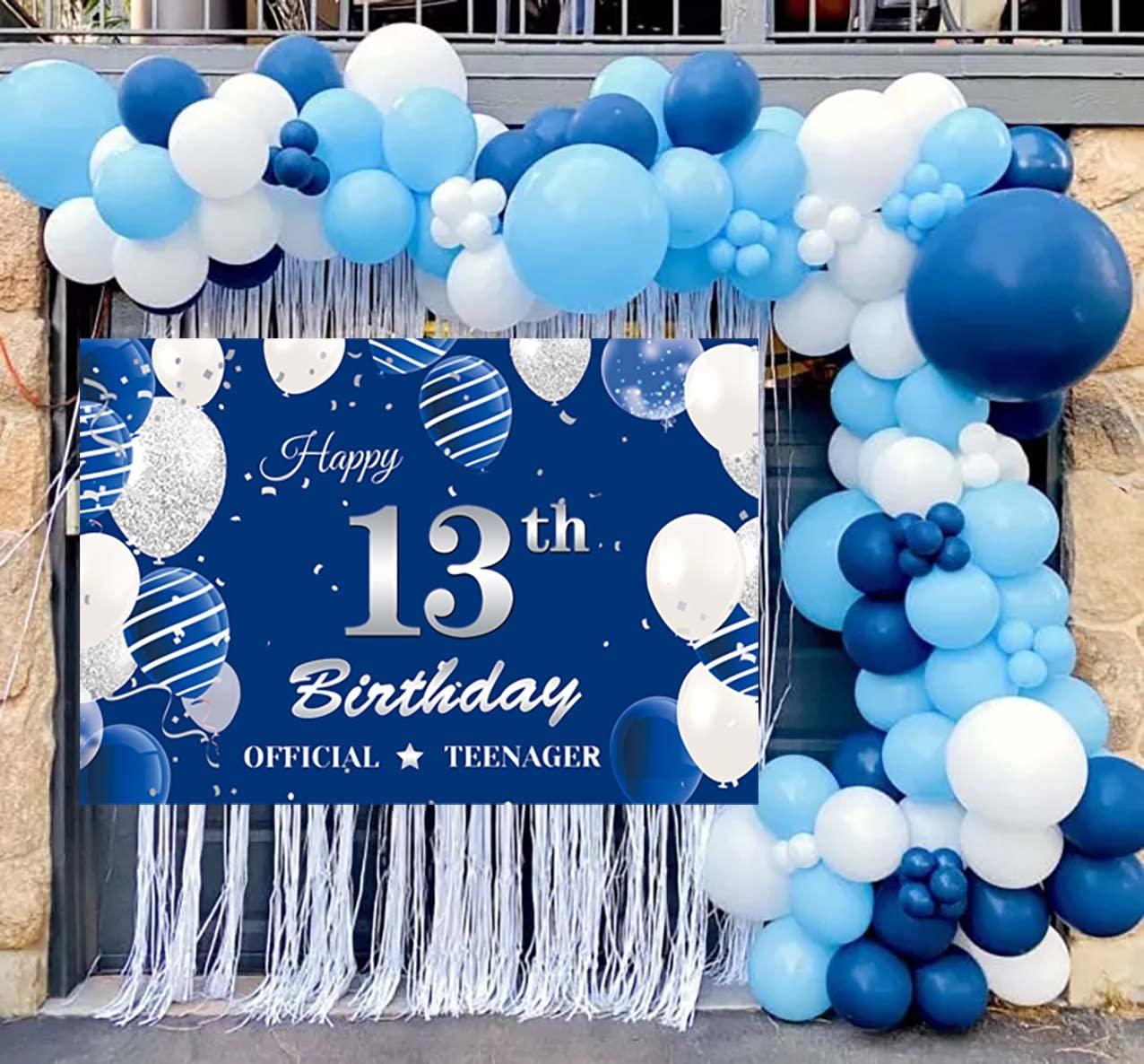 Official Teenager 13Th Birthday Backdrop Banner, Silver Blue 13Th Birthday Photography Background, Happy 13Th Birthday Decoratio