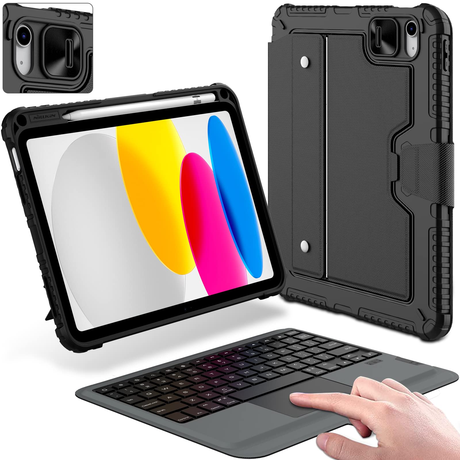Nillkin Ipad Keyboard Case 10Th Generation(10.9'', 2022), Magnetic Detachable Keyboard Case With Slide Cover And Trackpad, Prote