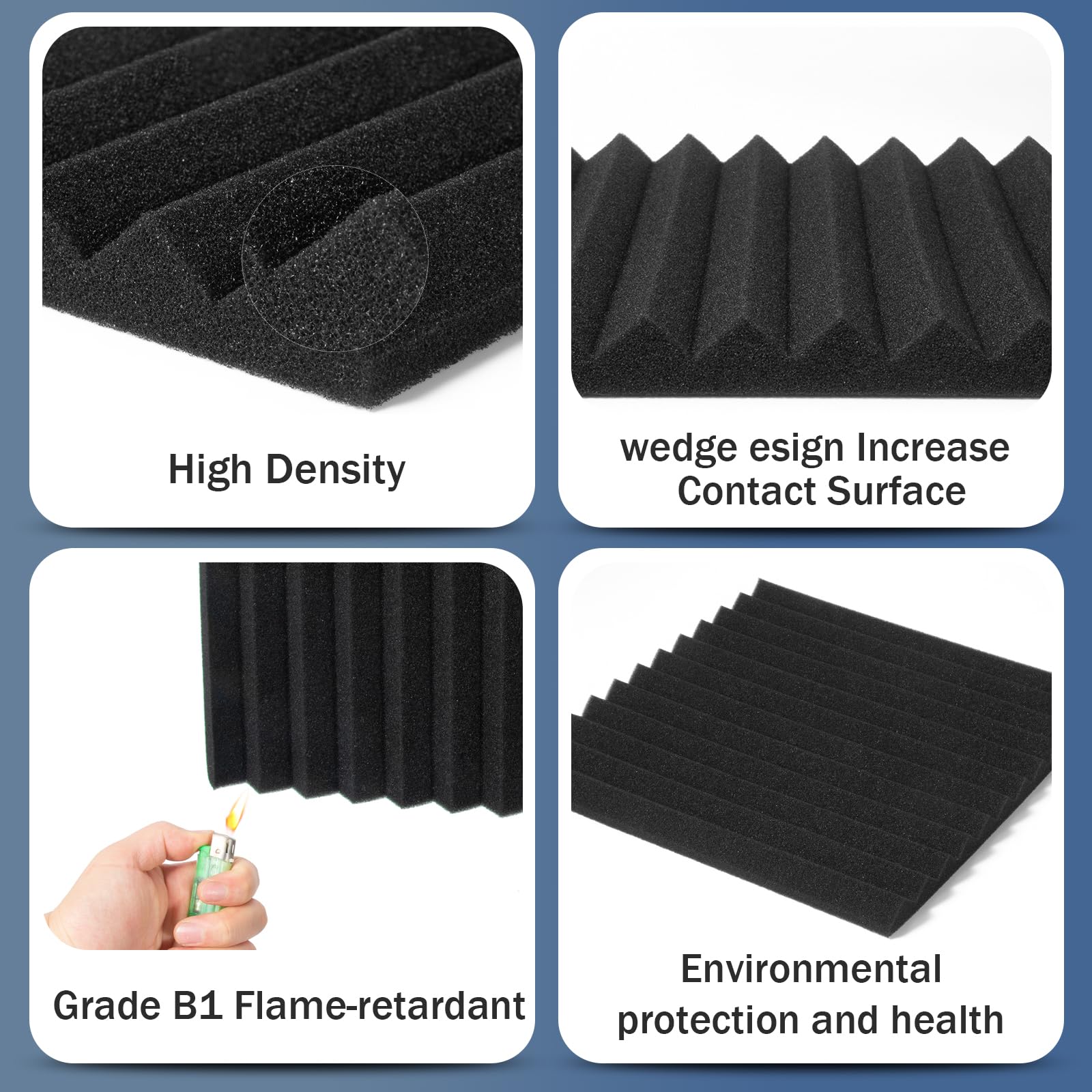 Hwliyutai 50 Pack Acoustic Panels 1 X 12 X 12 Inches   Acoustic Foam Studio Foam Wedges High Density Panels Soundproof Wedges Ch