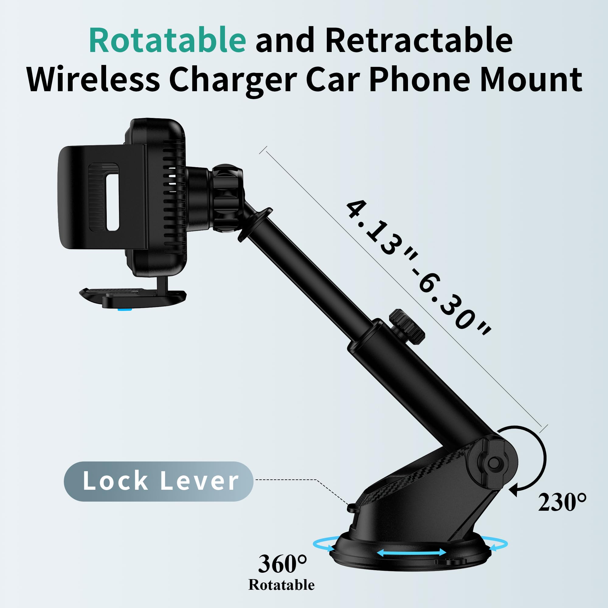 Wireless Car Charger Mount, 15W Dual Coil Rotatable Car Phone Holder Wireless Charger For Samsung Galaxy Z Fold 6/5/4/3/2, Z Fli