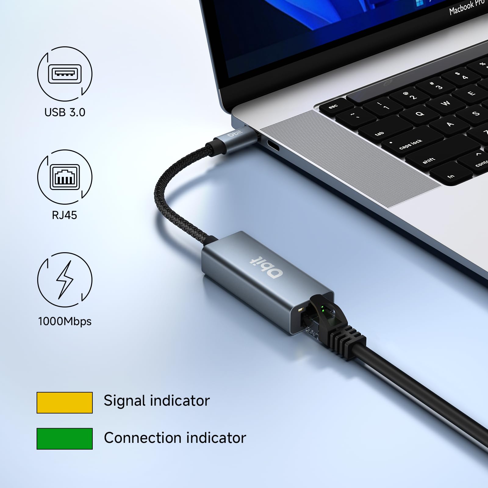 Dbit Usb C To 10/100/1000Mbps Ethernet Adapter, Gigabit Rj45 To Type C (Thunderbolt 4/3) Ethernet Lan Network Adapter, Plug And