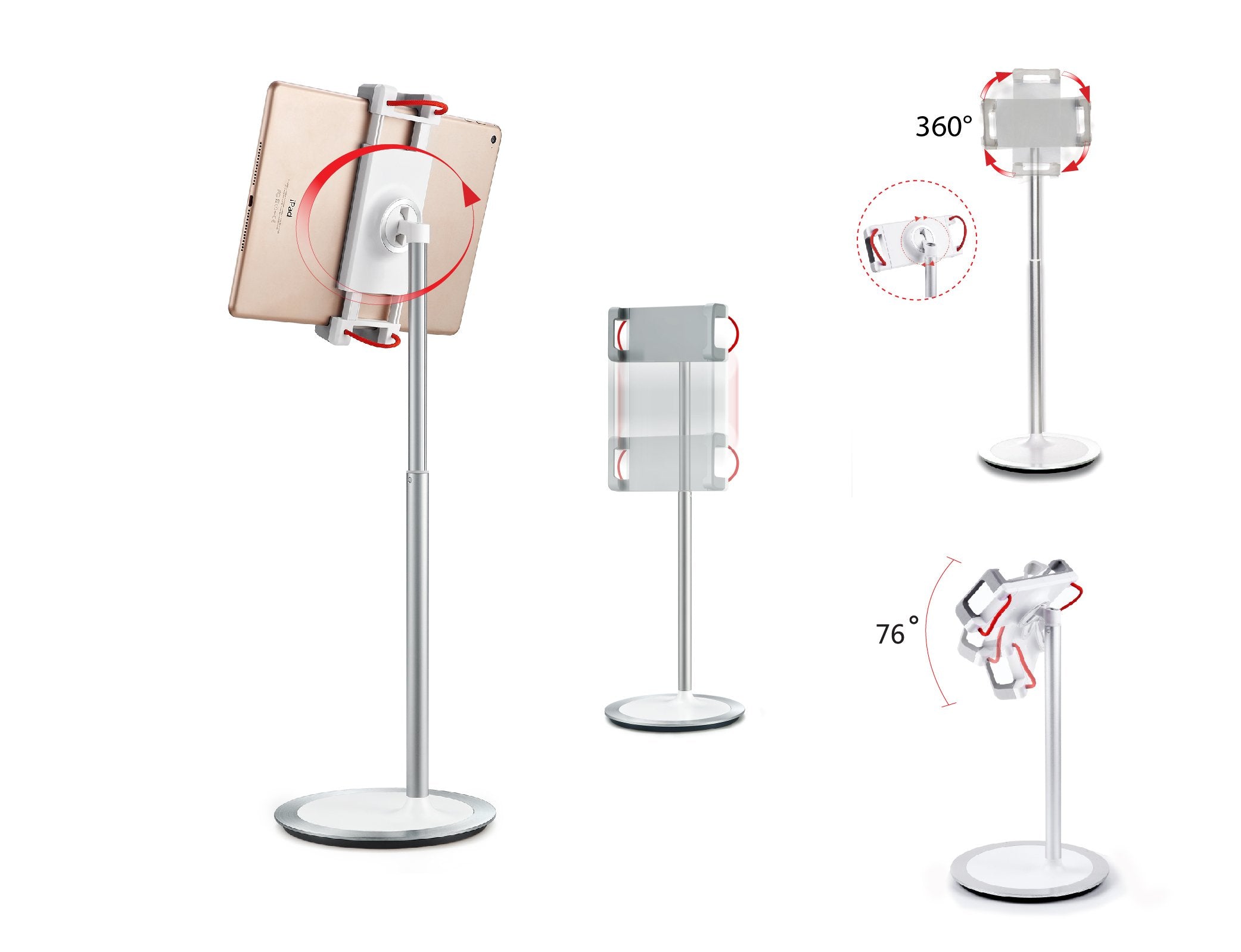 Idee Pts02W Height & Angle Adjustable Commercial Graded Aluminum Table Stand For Ipads Tablets And Smart Phones, 360 Degree Rota