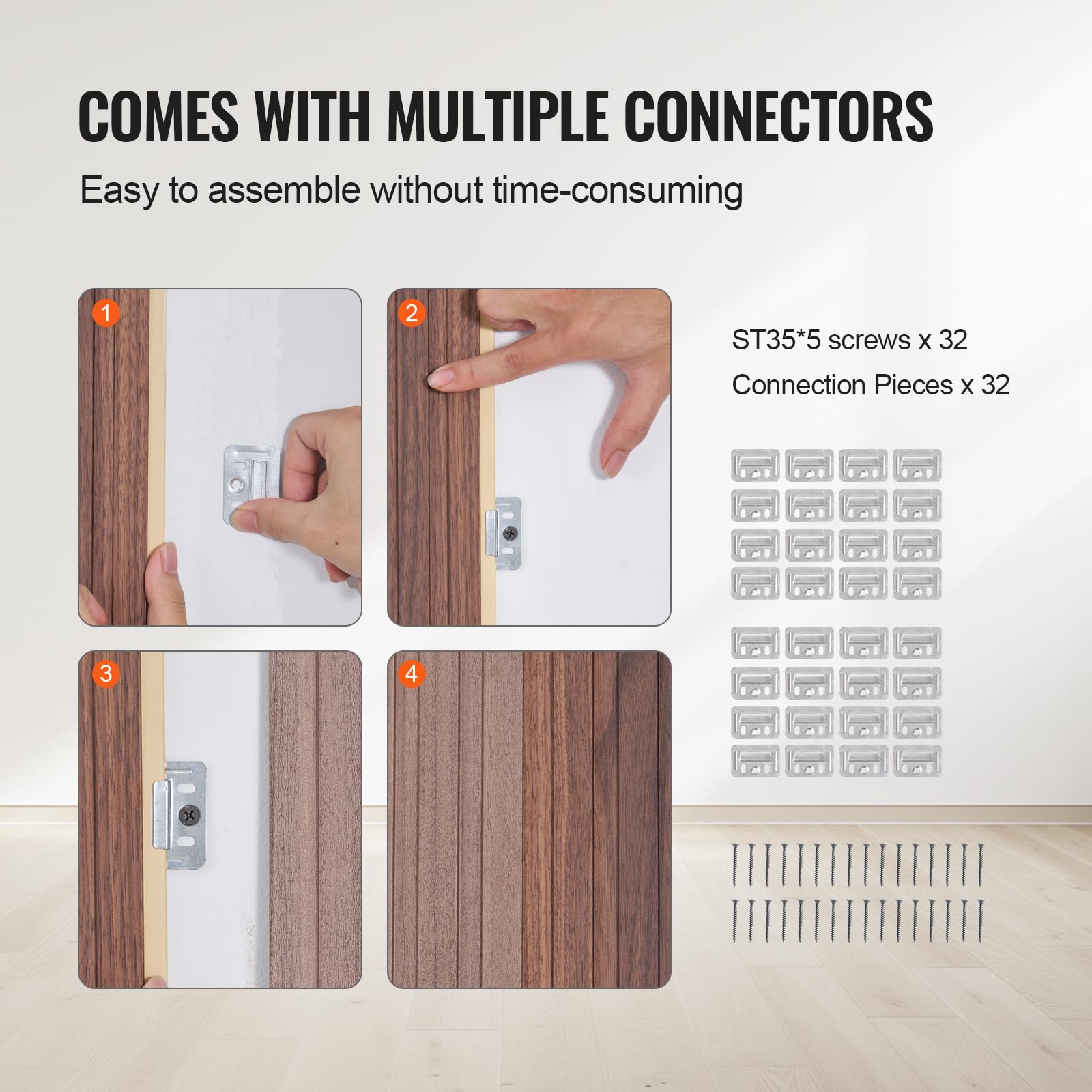 Vevor Wood Slat Acoustic Panels, 8 Pcs 96 X 6 Inch, Wpc Accent Wooden Wall Panels For Modern Interior Wall, Faux Wood Wall Board