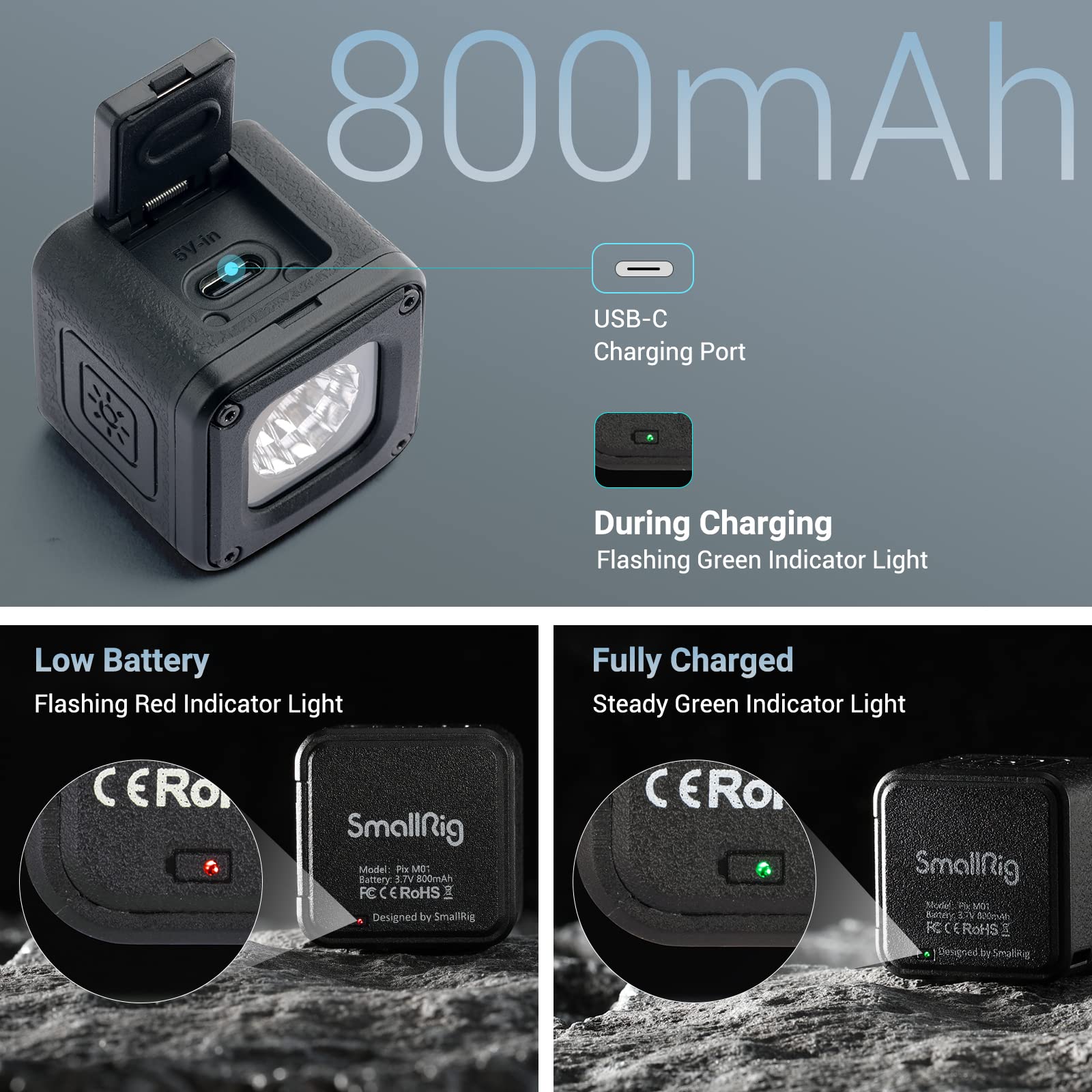 Smallrig Rm01 Mini Led Video Light Waterproof Portable Lighting Kit With 8 Color Filters, Dimmable Fill Photography Light 5600K