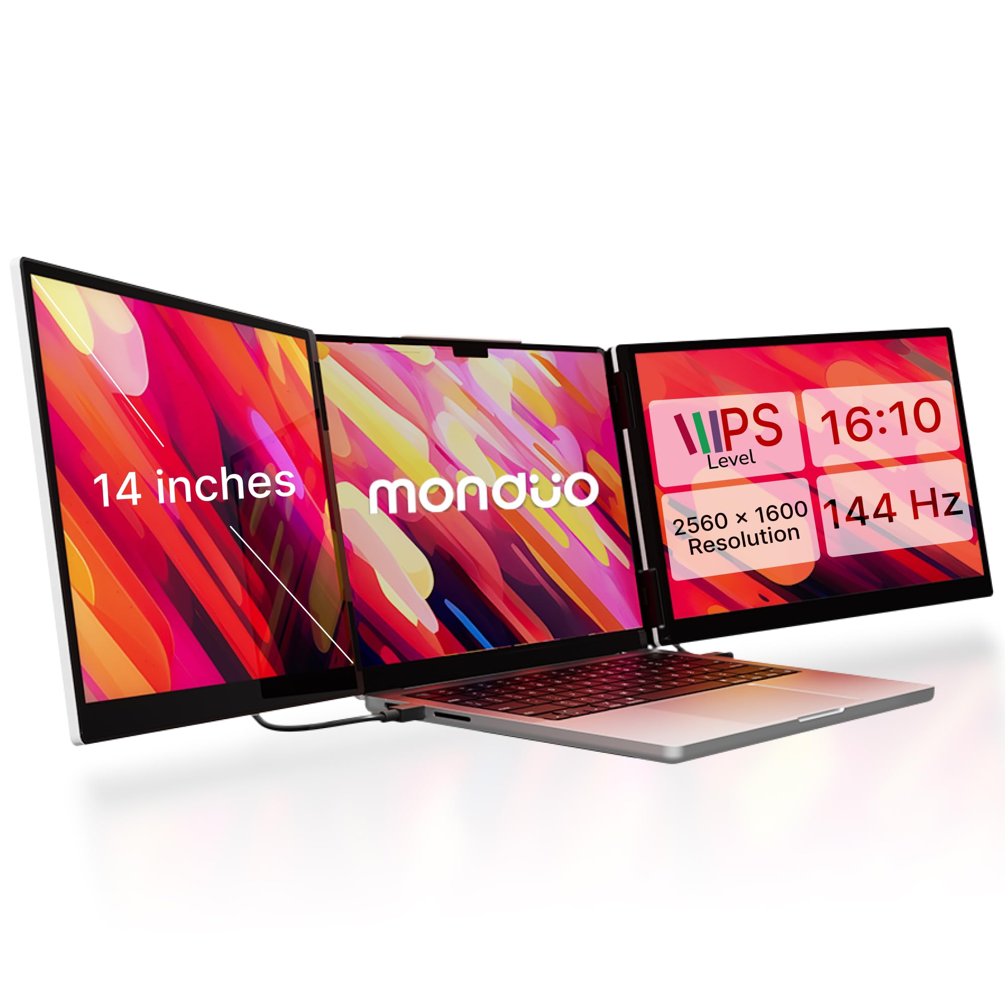 monduo 14 Pro Triple Laptop Glass Screen Extender, Dual 14 2k Portable Monitors, 144Hz, 100% DCI-P3, 500 Nits, Aluminum Finish f