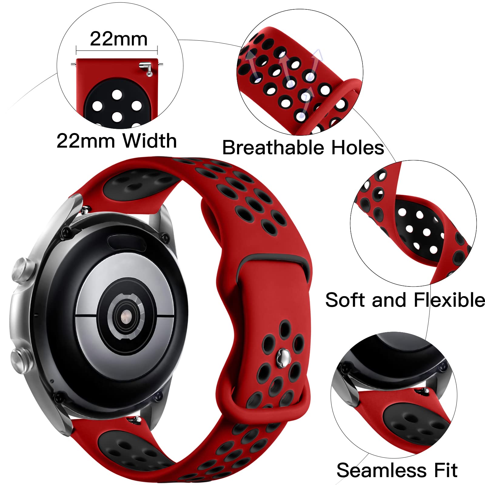 Rubinom Compatible For Samsung Watch 3 Bands 45Mm/Galaxy Watch Bands 46Mm/Gear S3 Frontier/Classic Watch, 22Mm Quick Release Sil