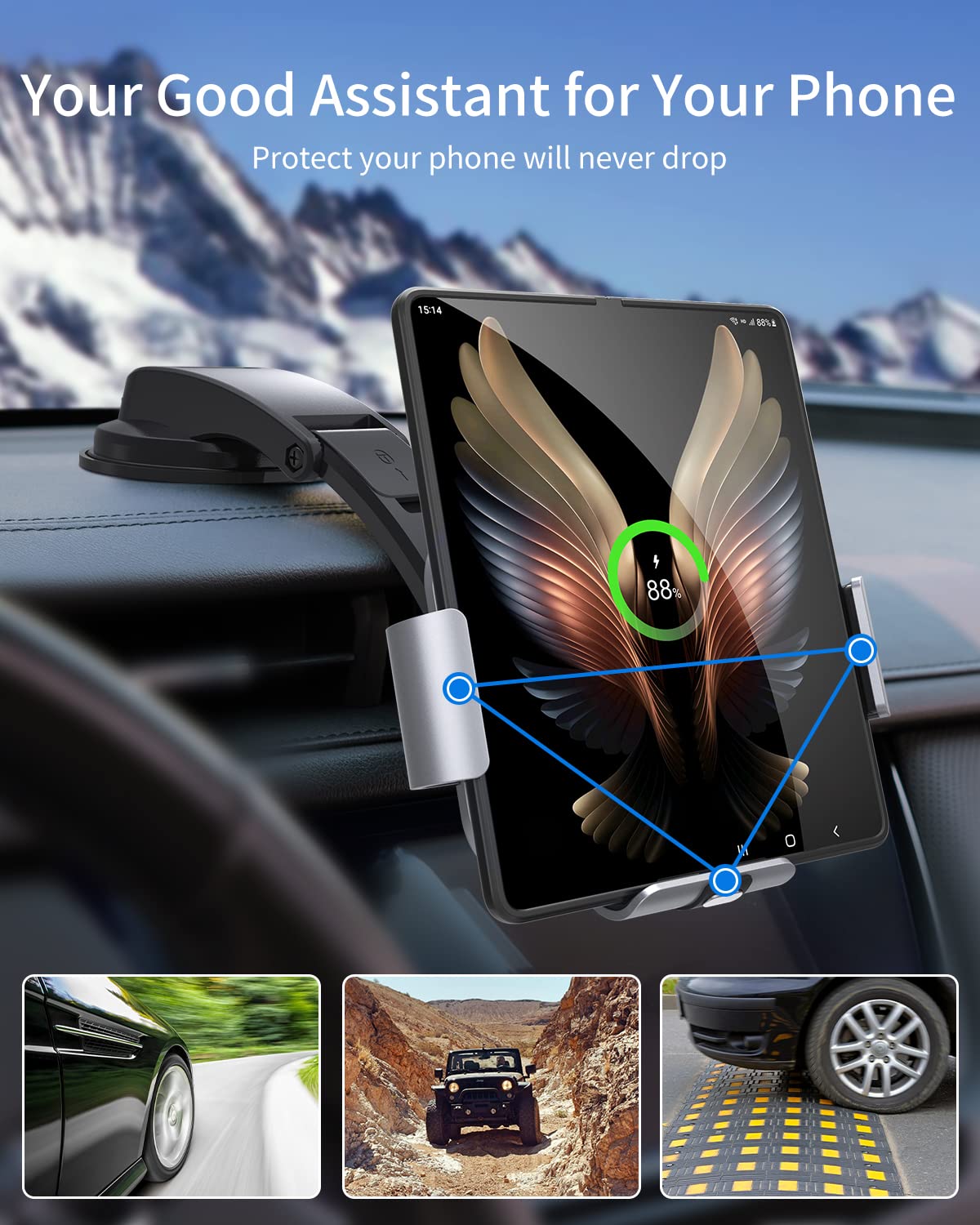 Joyveva Dual Coil Wireless Car Charger For Galaxy Z Fold 5/Fold 4/Fold 3/Fold 2, Fast Charging Phone Holder For Galaxy Z Fold 2,
