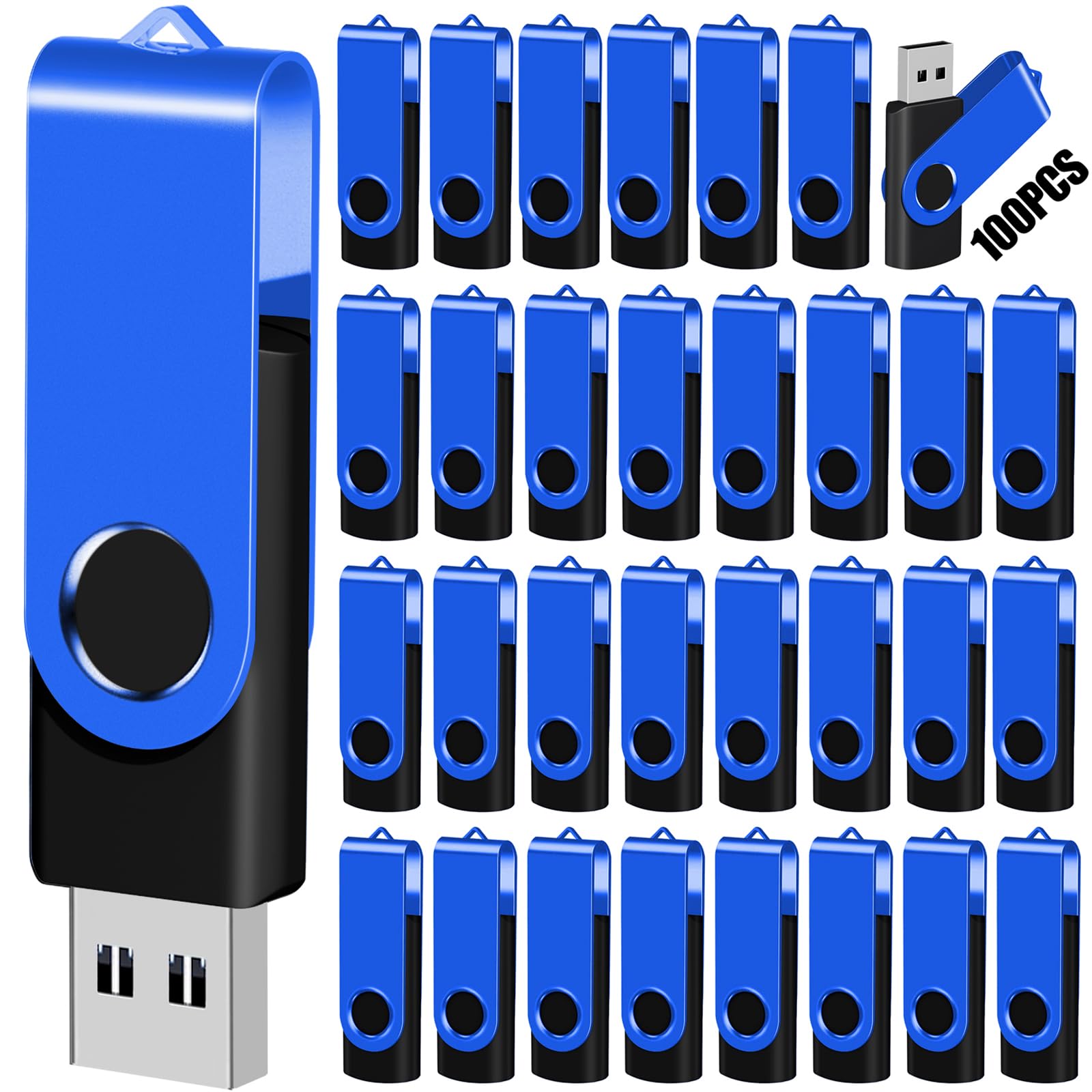 Eastbull Flash Drive Bulk 8Gb Usb 100 Pack With Lanyards Usb 2.0 Thumb Drive Bulk Memory Stick Swivel Pen Drive For Storage And Backup 8 Gb 100 Pack, Blue