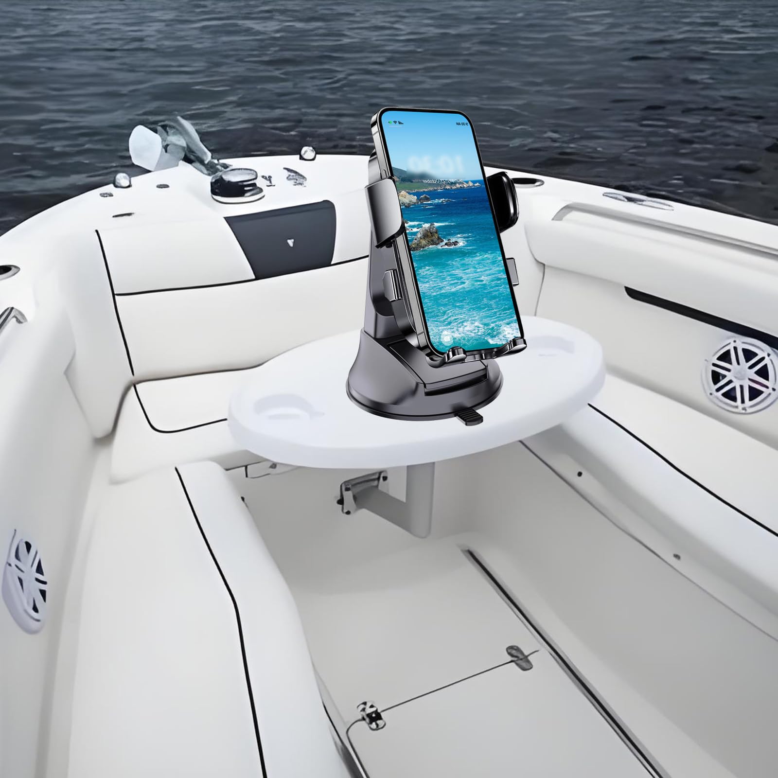Boat Phone Holder, Suction Cup Boat Cell Phone Mount Marine Dashboard Universal Desk Waterproof Heavy Duty Holder For Boating Ka