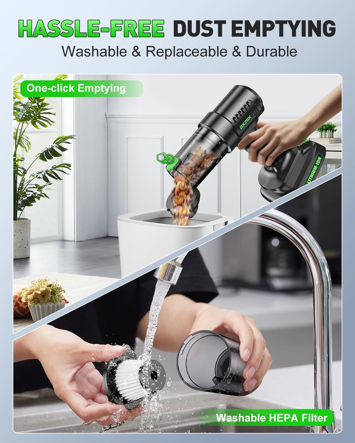 Handheld Car Vacuum Cleaner Cordless 18000Pa, 2 In 1 Air Duster & Vacuum Cleaner, High Power Portable Handheld Vacuum With Detac