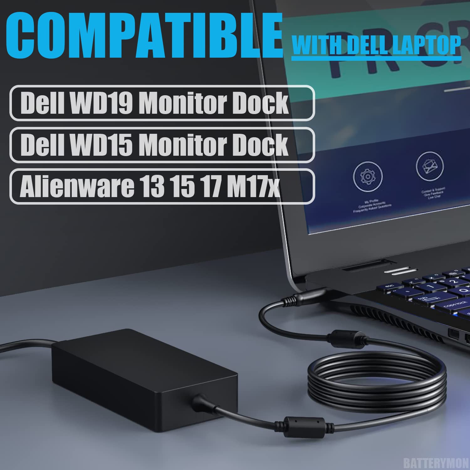 130W 180W Power Adapter For Dell Wd19 Wd19S Wd19Tb Wd19Tbs K20A Docking Station, Dell Wd15 Monitor Dock K17A001, Dell G7 G5 G3 Gaming Laptop Charger La180Pm180 Ha180Pm180 Da180Pm111
