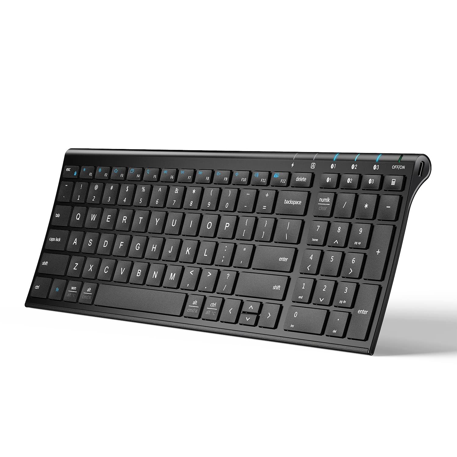 Iclever Bk10 Bluetooth Keyboard, Keyboard Usb C Rechargeable Bluetooth 5.1 With Number Pad Ergonomic Design Full Size Stable Con