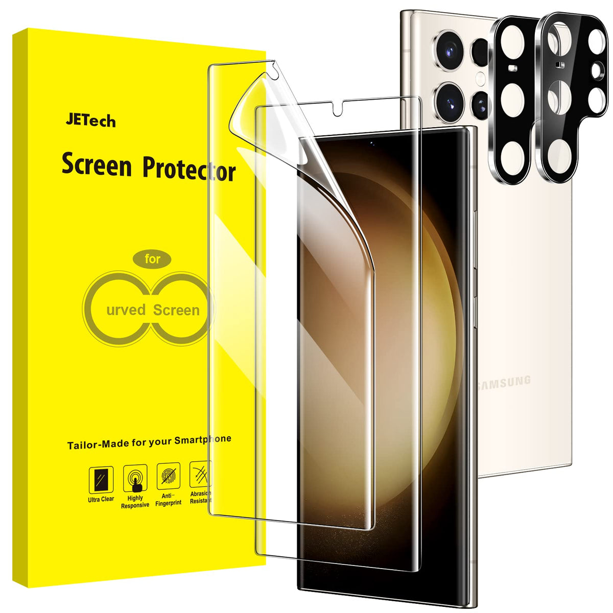 Jetech Screen Protector For Samsung Galaxy S23 Ultra 5G 6.8 Inch With Camera Lens Protector, Flexible Tpu Film, Fingerprint Id C