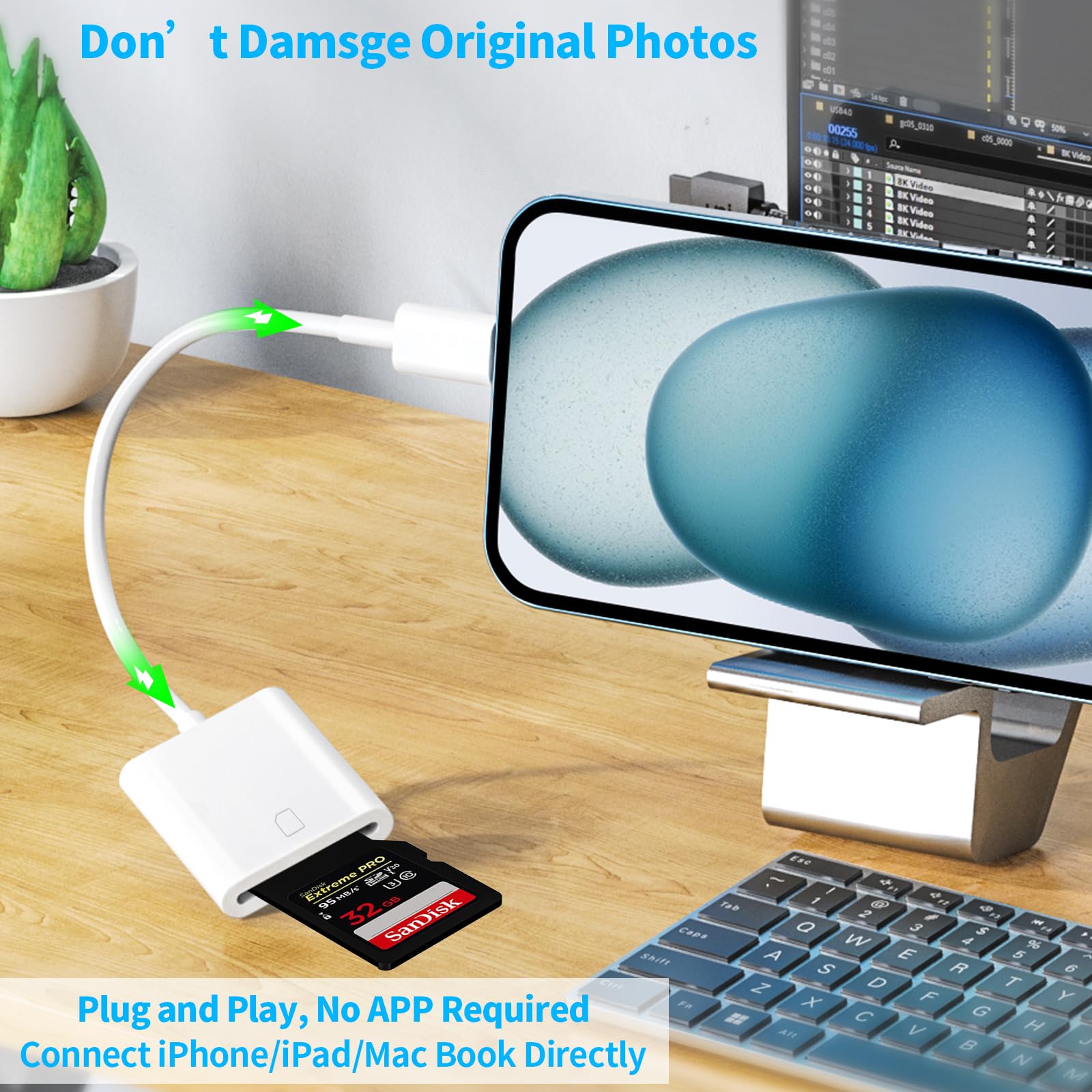 [Apple Mfi Certified] Usb C To Sd Card Camera Reader For Iphone 15, Type C To Memory Card Reader Trail Camera Viewer Sd Card Ada