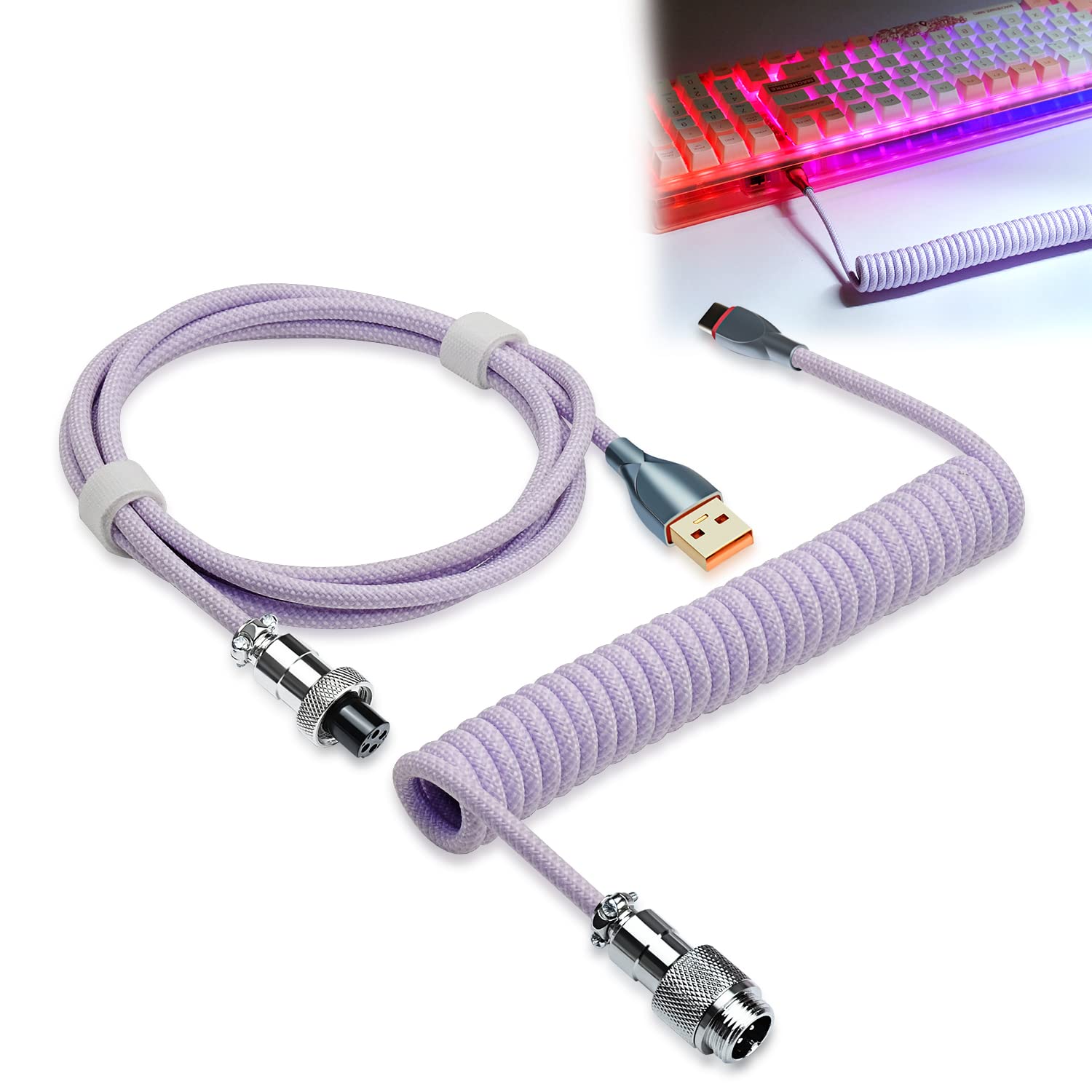 Ucinnovate Coiled Keyboard Cable, Pro Custom Coiled Usb C Cable For Gaming Keyboard, Double Sleeved Mechanical Keyboard Cable Wi