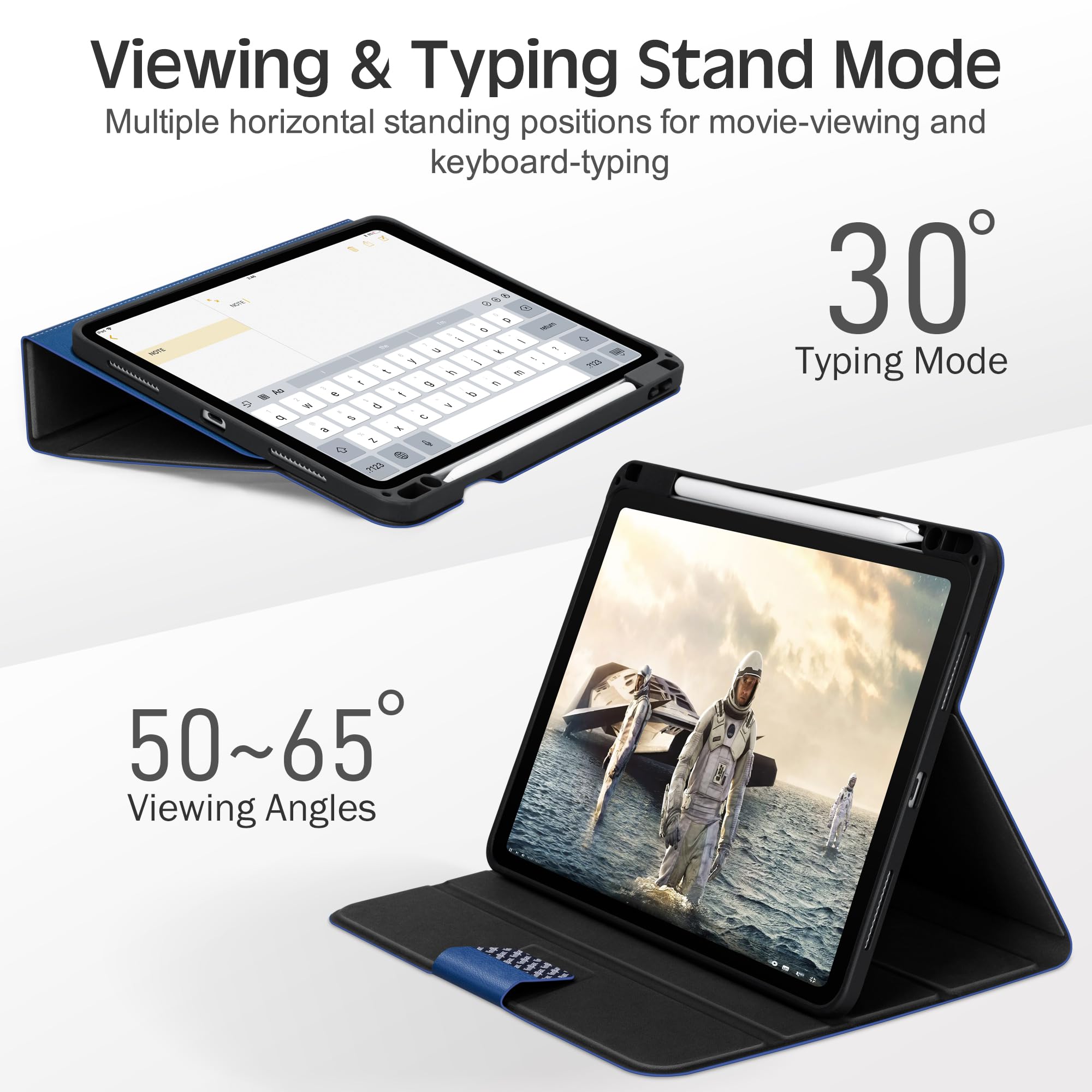 Kingblanc Case For Ipad Pro 11 Inch Case (2024, M4, 5Th Generation) With Pencil Holder, Vegan Leather Smart Stand Cover, Auto Sl