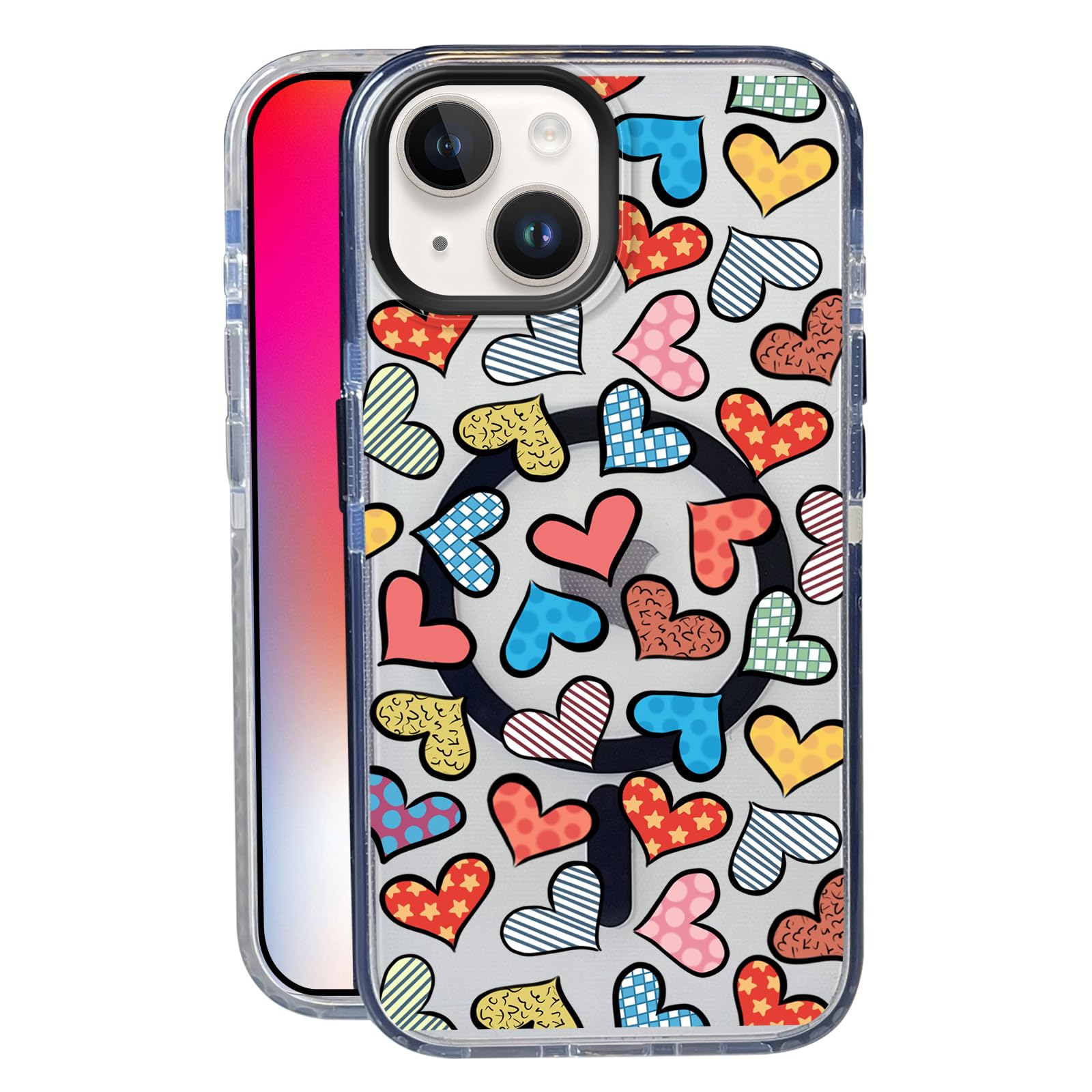 Nimeey Colorful Love for iPhone 14 Case,MagSafe Compatible,Matte Soft Slim Shockproof Cover,Anti-Fingerprint,Anti-Yellowing,Anti