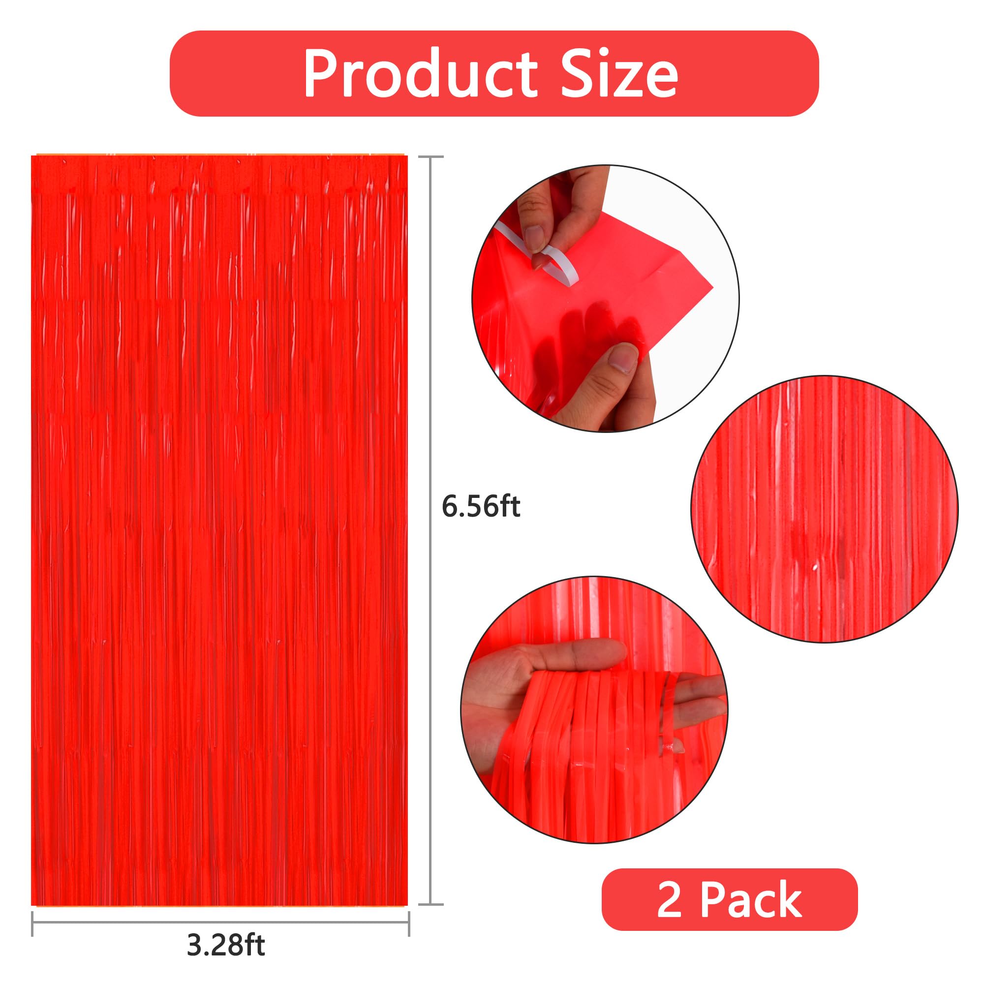 Beishida 2Pcs Red Door Streamer Fluorescent Red Backdrop Blue Foil Fringe Curtains Tinsel For Birthday Baby Shower Halloween Bac