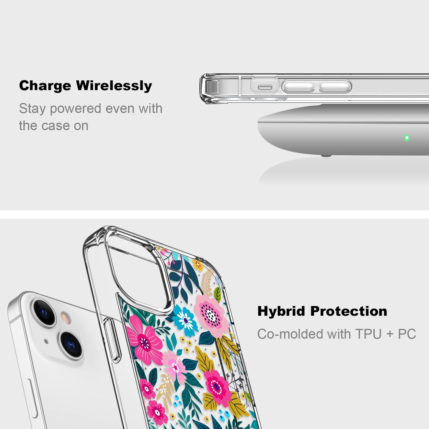 ICEDIO iPhone 14 Plus Phone Case with Screen Protector - Slim Fit Acrylic Colorful Blooming Floral 6.7"