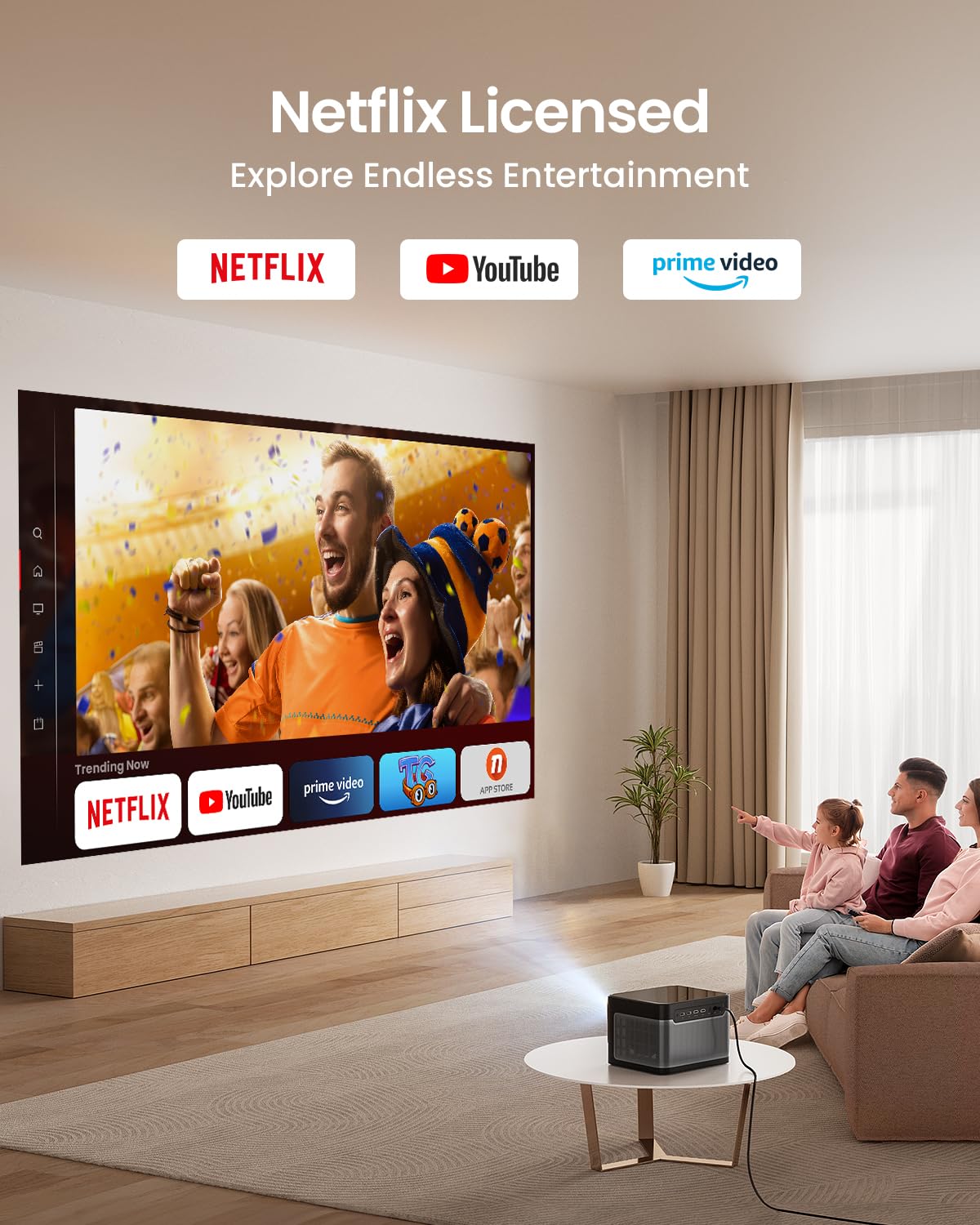 Dangbei Dbox01 1080P Full Hd Projector, 2100 Iso Lumens Movie Projector, Native Licensed Netflix, Dual 10W Dolby Audio Speakers,