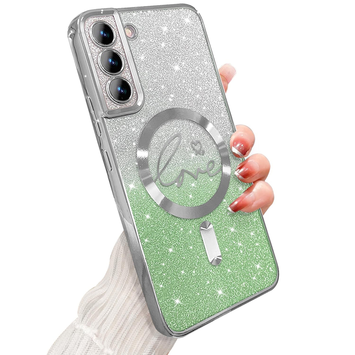 Zonrw For Samsung Galaxy S22 Plus Case Magnetic,For Women Girl Soft Cute Luxury Love Heart Plating Bling Gradient Glitter Phone