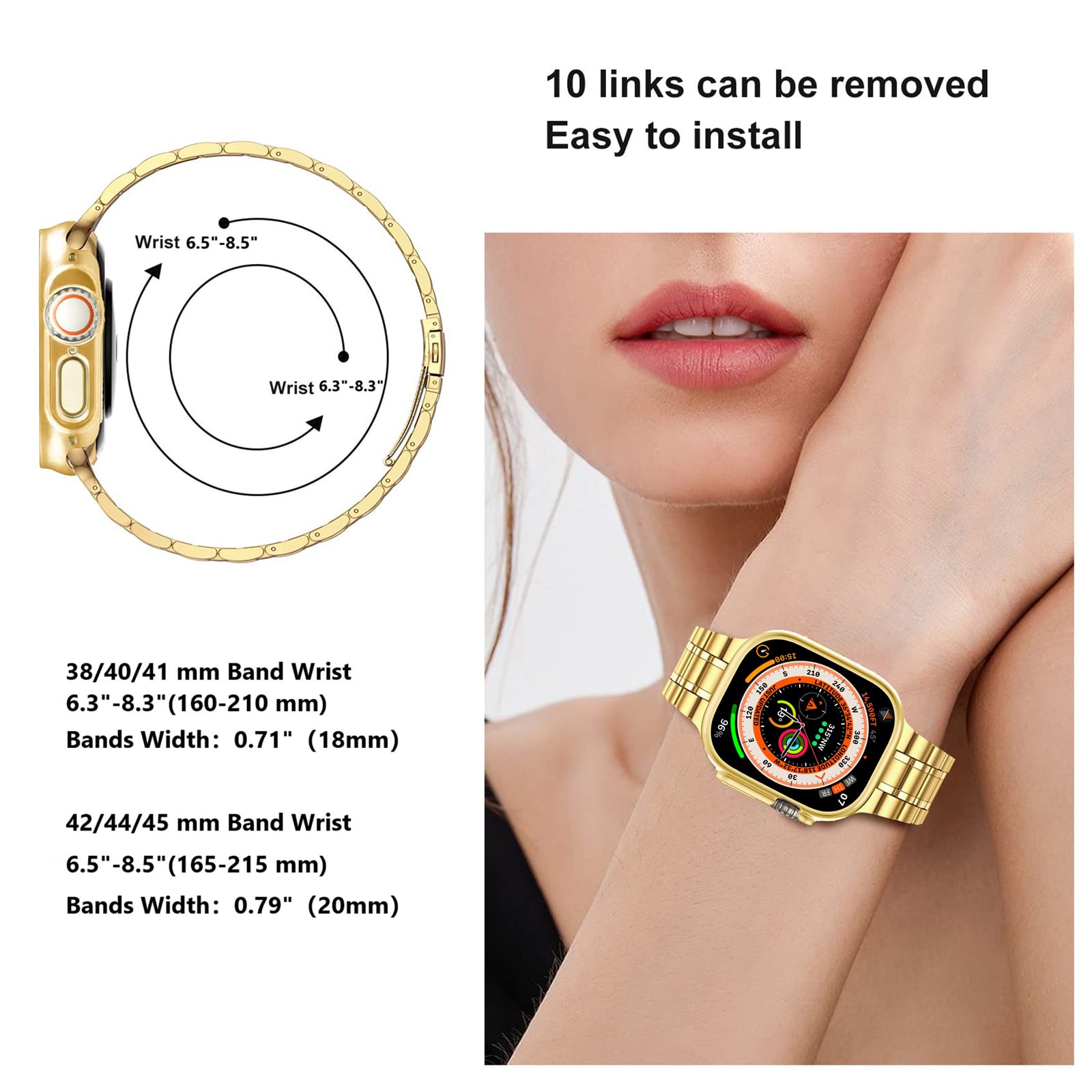 Miohhr Solid Stainless Steel Band Compatible With Apple Watch 49Mm, Metal Strap For Iwatch Series Ultra/Series 9 Women And Men,G