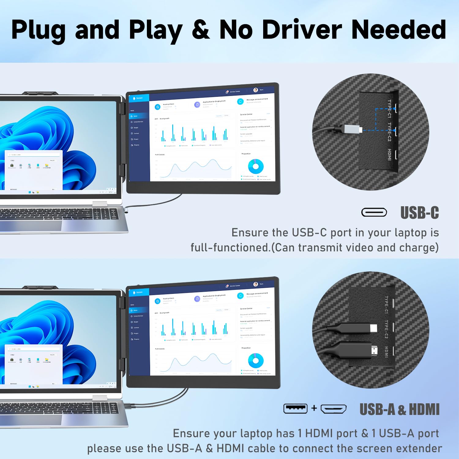 Kefeya Laptop Screen Extender, 14'' Portable Monitor For Laptop 13 17'', 1080P Fhd Ips Laptop Monitor Extender For Laptop With U