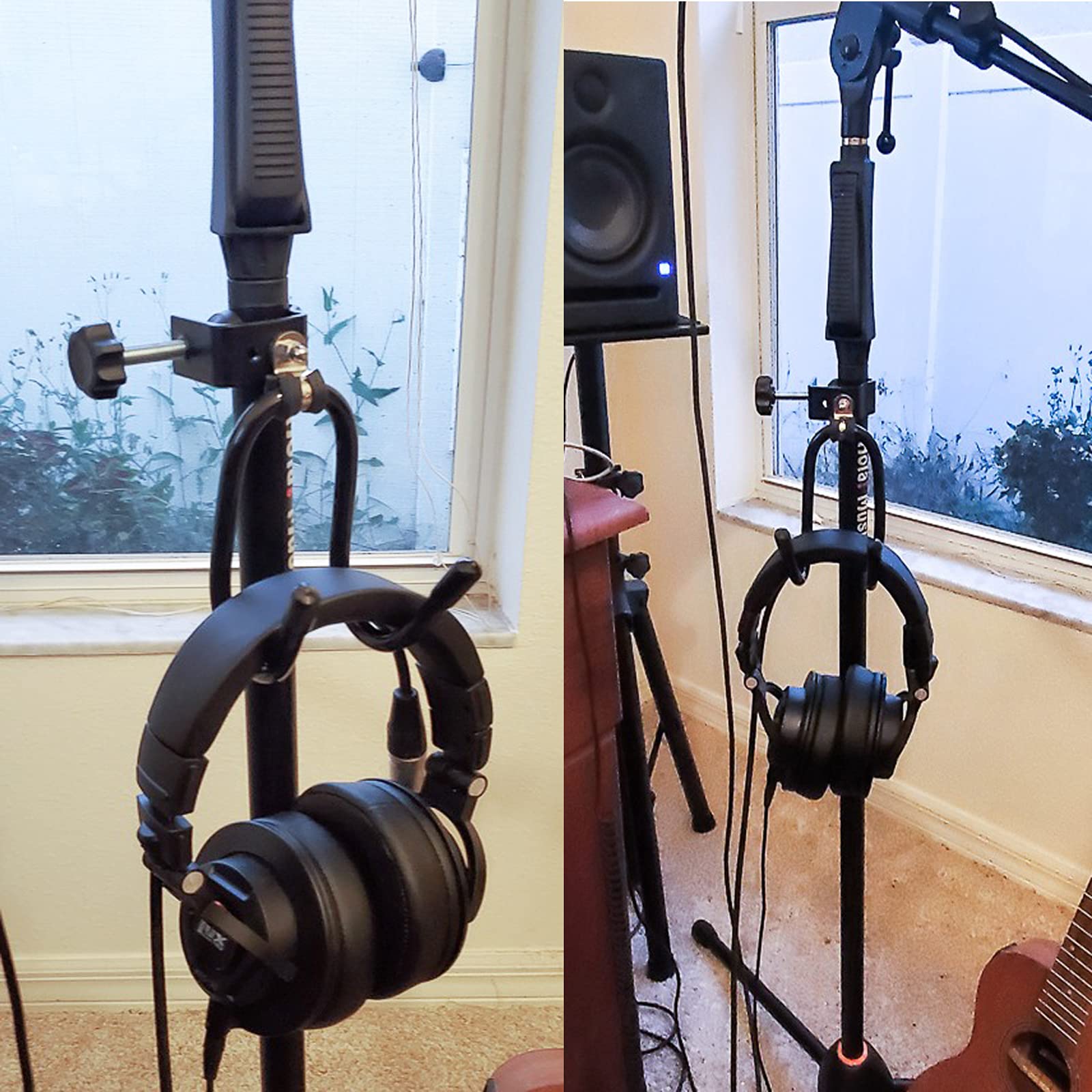 Pmsanzay Universal Hanger Stand - Black Metal, Rubber Pads, Fits 0.4" to 1.5" Tubing, Ideal for Headphones, Tambourines, and C