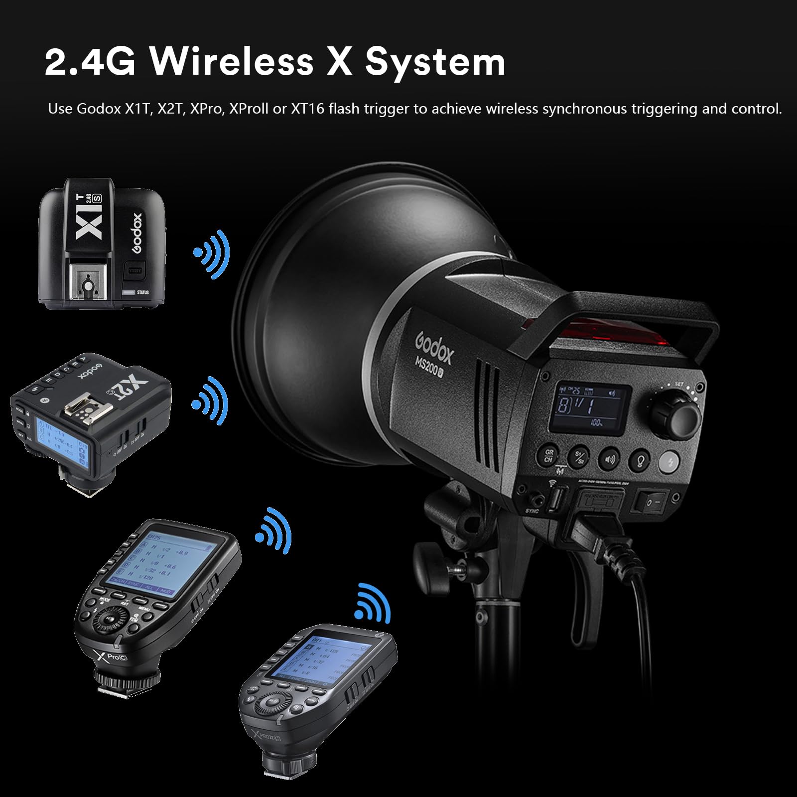 Godox Ms300V Ms300 V Compact Studio Strobe Flash Light, Portable Photography Flash 300W 110V, 2.4G X System, 10W Led Modeling La