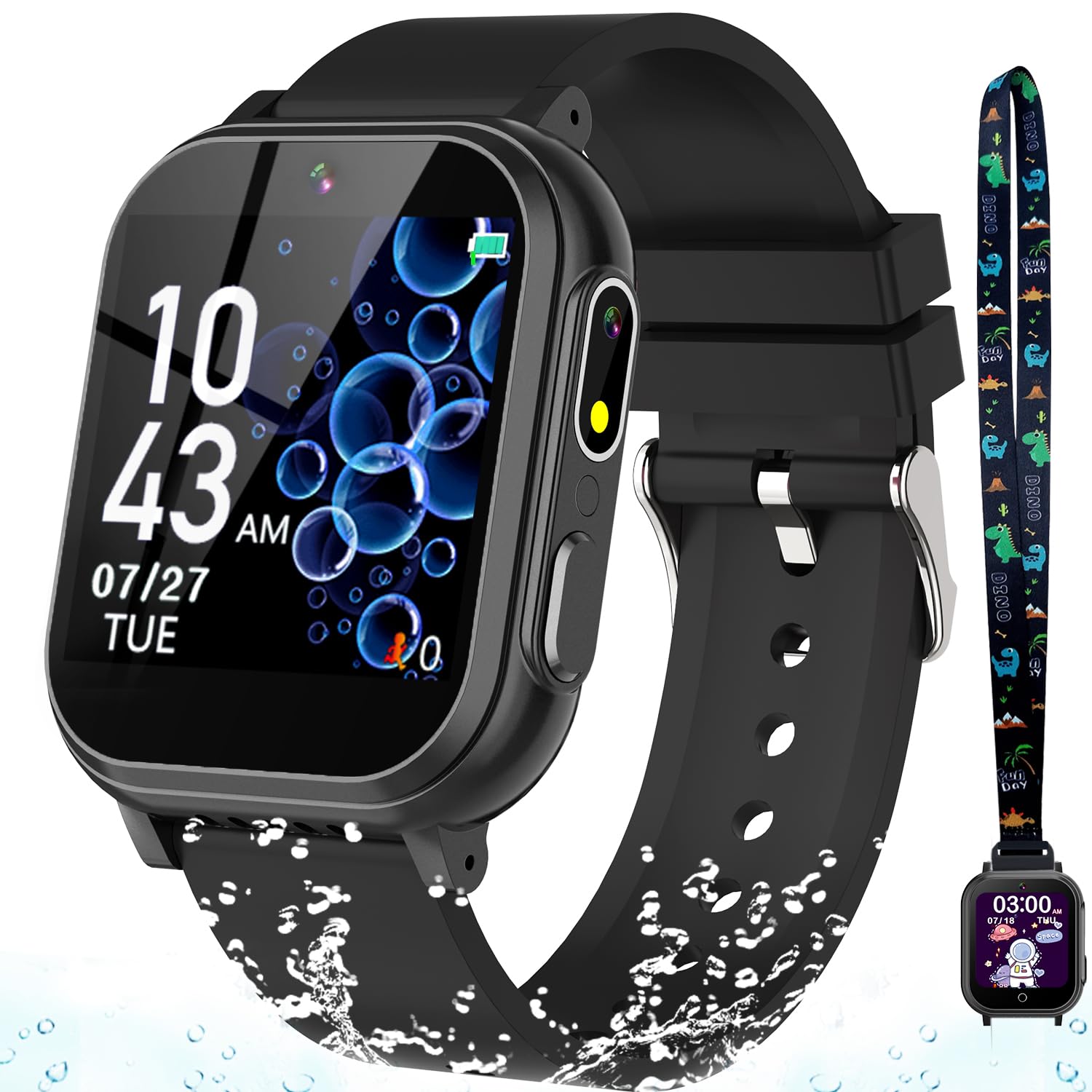 Waterproof Smart Watch For Kids With 32 Games Dual Camera Video Habit Tracking Music Player Pedometer Screen Protectors Lanyard,