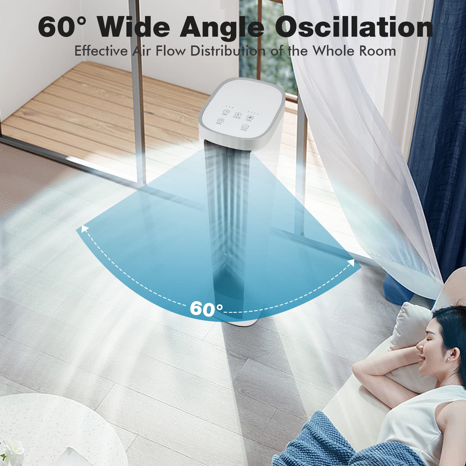 Dortala Evaporative Air Cooler, Portable 3 In 1 Cooling Tower Fan With Remote, 4 Speeds, 7H Timer, 4 Ice Packs, 60 Oscillation,