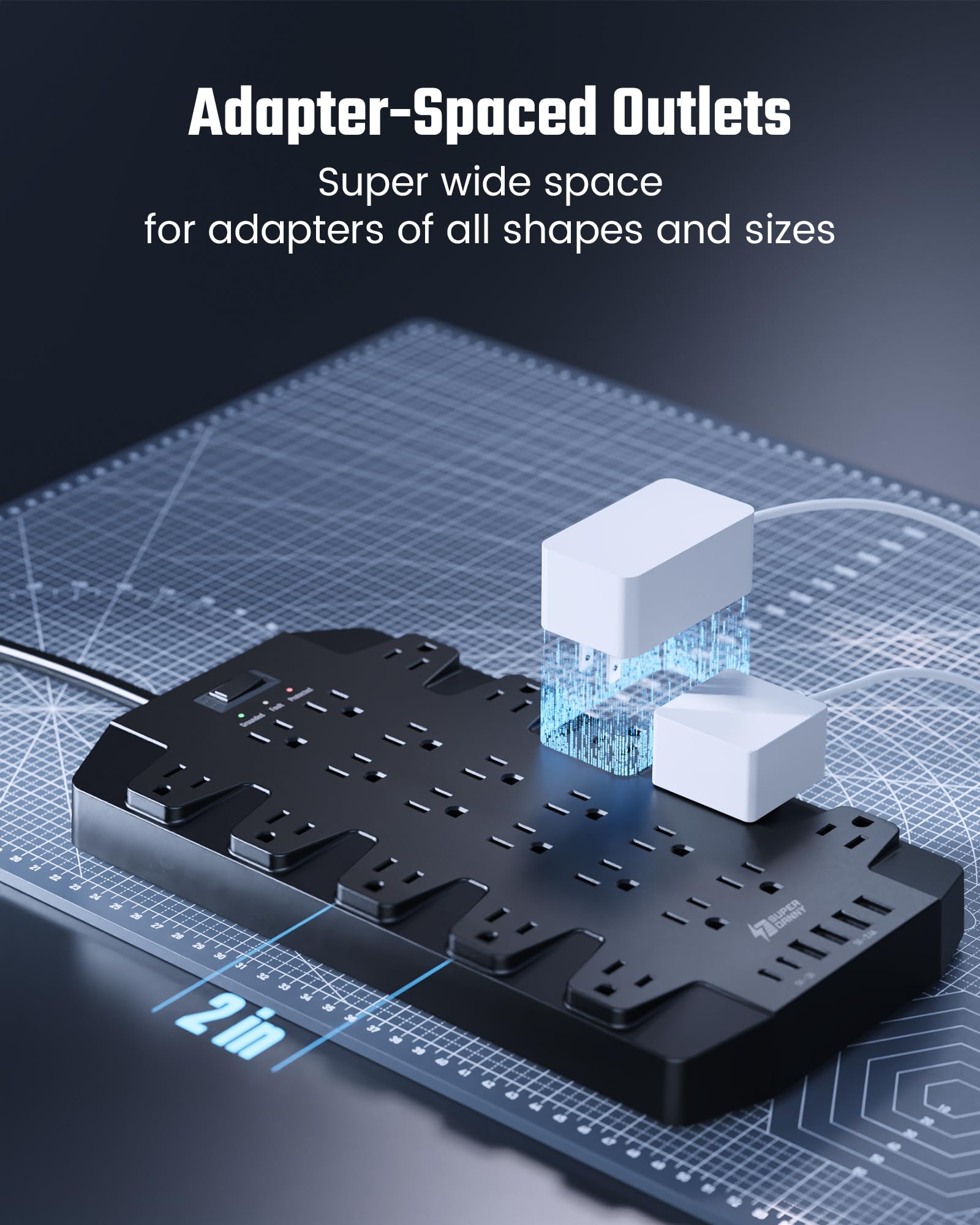 15 Ft Extension Cord Power Strips With Surge Protection, Superdanny Surge Protector With 22 Outlets, 2 Usb C And 4 Usb A, 2100J,