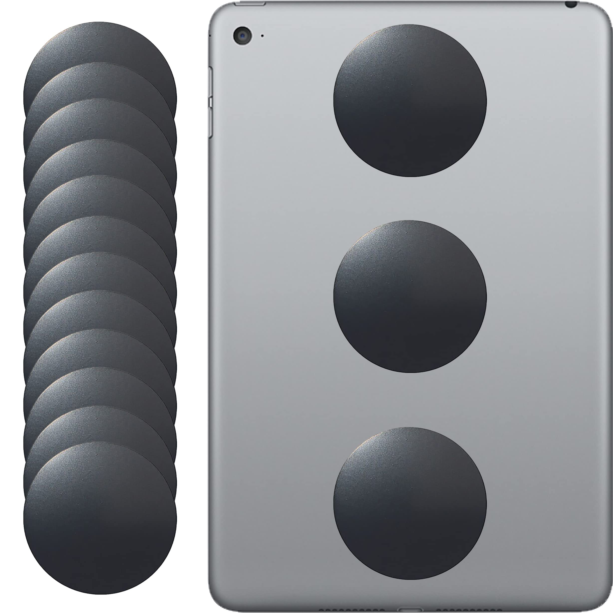 Tablet Metal Plates for Magnetic Car Mount, Wall, Magnets Kit. Replacement Set 2.4 of 12 Large Black Round Iron Discs for DIY, C