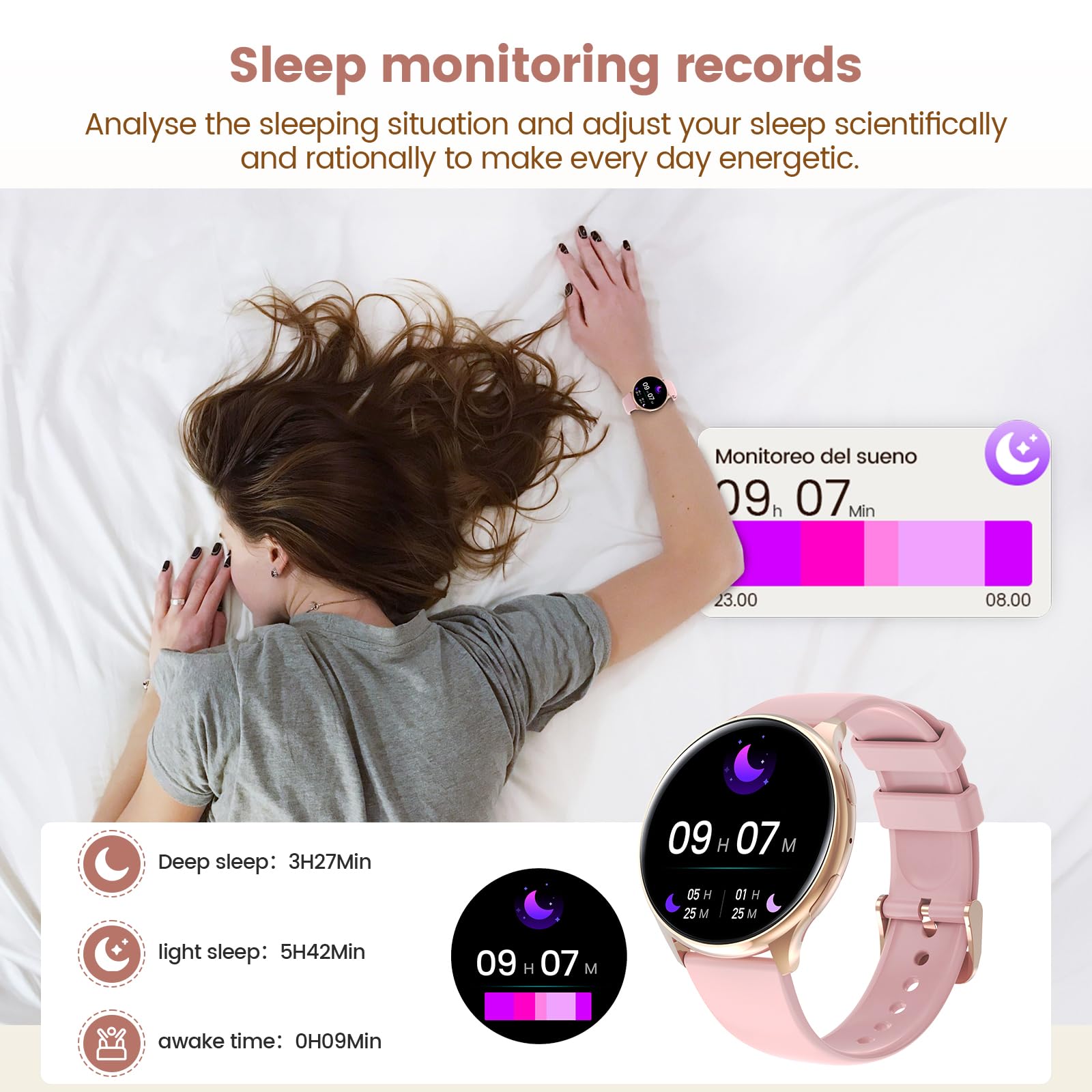 Rifephi Smart Watch For Women, 1.39 '' Fitness Watch With Hr/Bp/Spo2 Monitor, Female Cycle Tracking, Ip67 Waterproof, 113 Sport