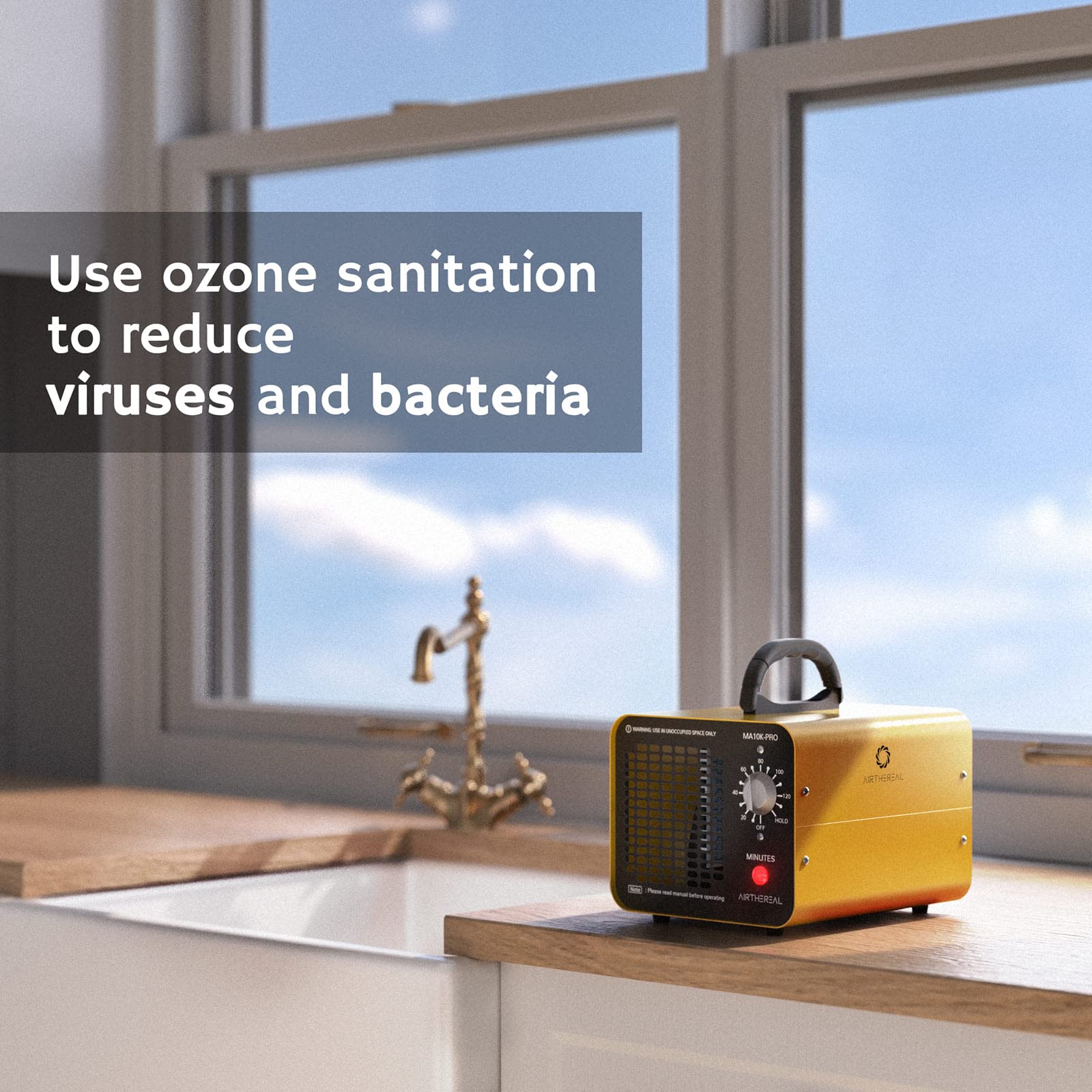 Airthereal Ma10K Pro Ozone Generator 10000 Mg/H High Capacity O3 Machine, Home Ionizer Odor Remover, Yellow