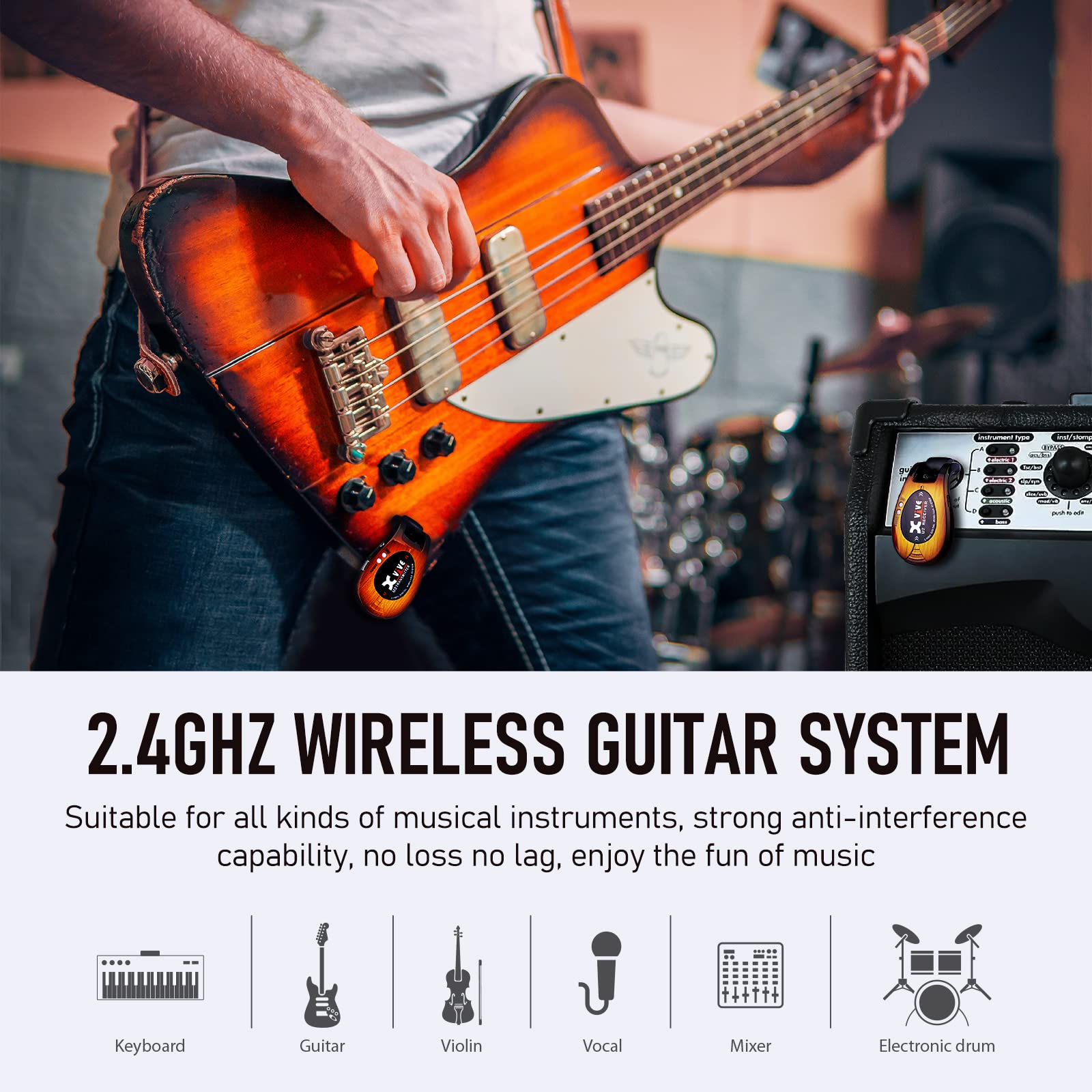Xvive U2 Wireless Guitar System 3 Tone Sunburst 2.4Ghz Guitar Wireless Transmitter And Receiver For Electric Guitar Bass Violin