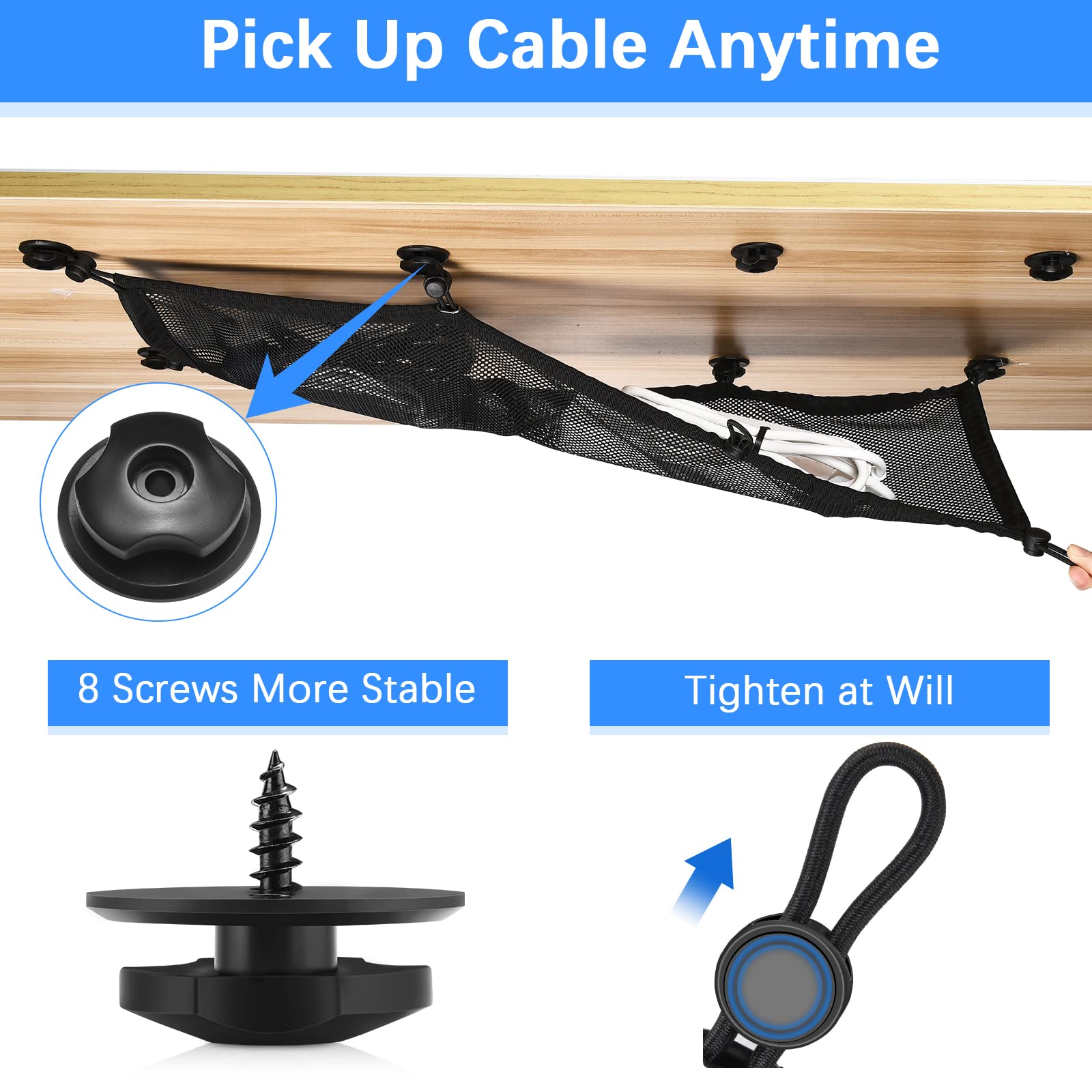 Cable Management Net Under Desk Kit, Zzm Privacy Mesh Cable Manager Flexible Under Desk Wire Net Large Capacity Cord Organizer N