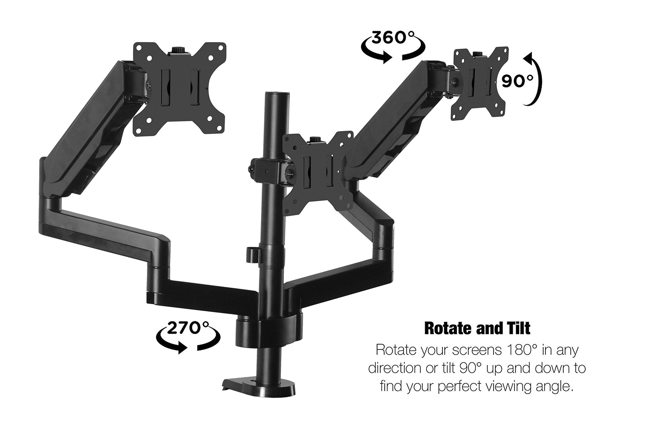 Techorbits Triple Monitor Mount   Three Arms Computer Screen Stand   Full Motion Articulating Gas Springs For 3 Screens   Universal Fit For 13'   27' Screens