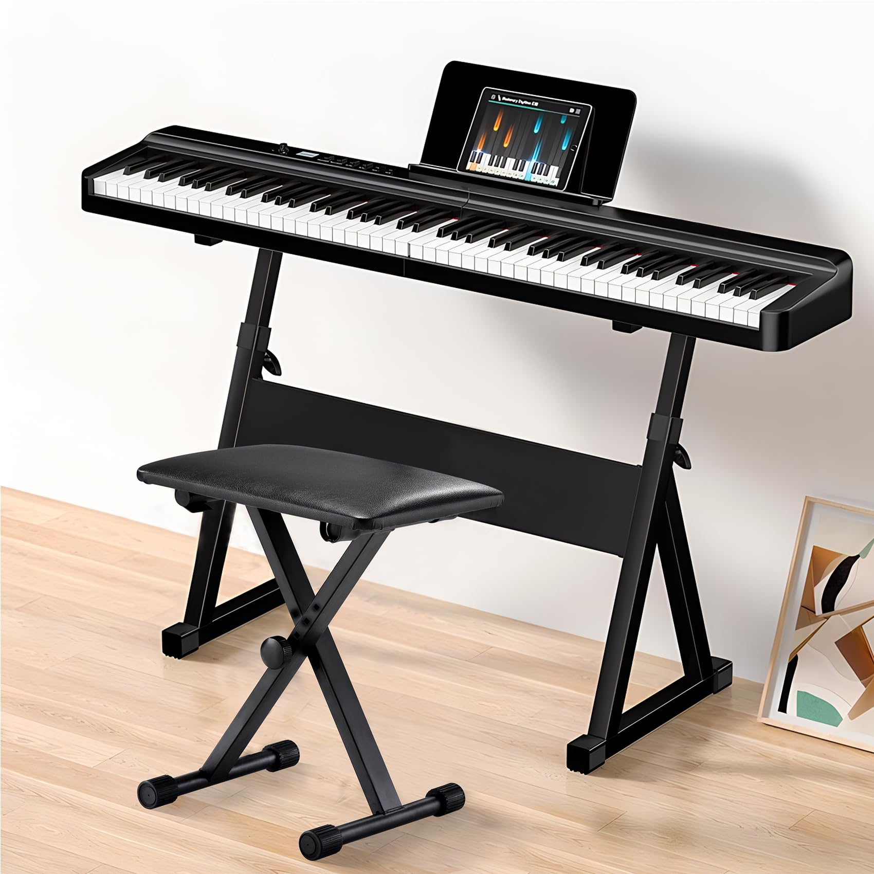 Filisite Keyboard Bench X-Style Height Adjustable Padded Cushion Foldable Stool Portable Seat Keyboard Chair For Keyboards Piano